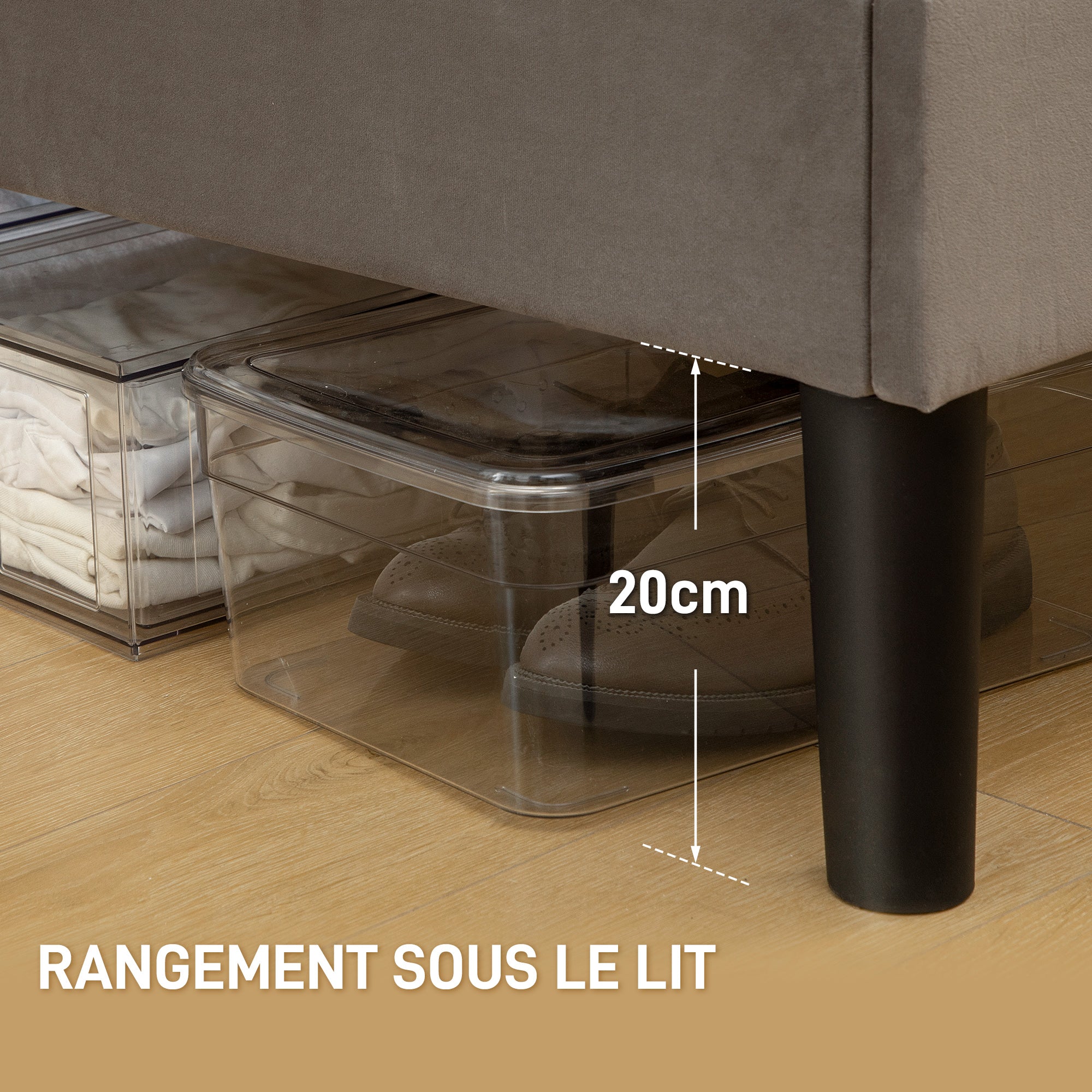 Cadre de lit double, 140 x 190 cm, lit 2 personnes, cadre métallique, tête de lit réglable, avec sommier, rangement sous le lit, montage facile, gris - Image 8