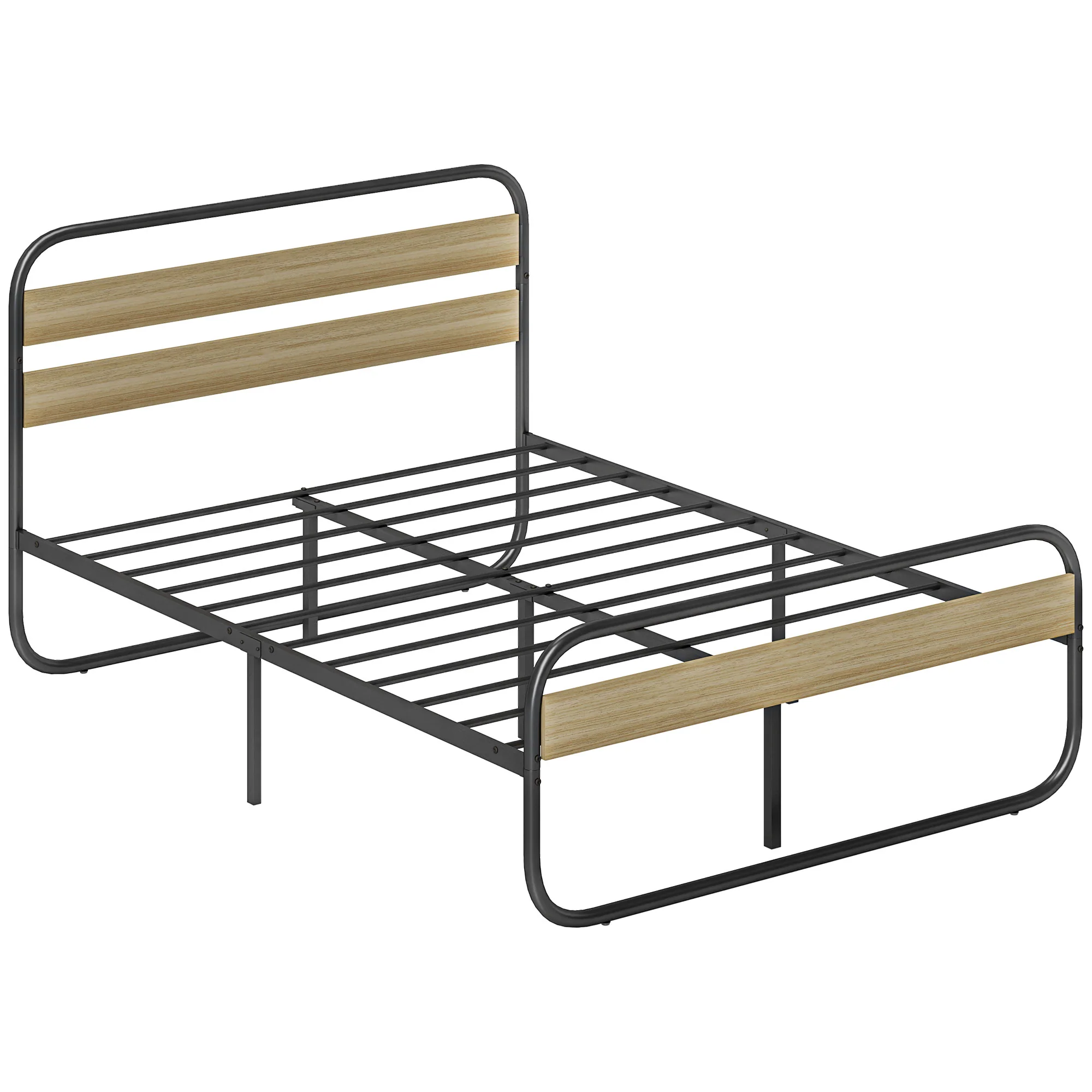 Cadre de lit double 140 x 190 cm lit 2 personnes style industriel avec rangement, sommier, tête et pied - montage facile, en bois et acier, aspect bois - Image 11