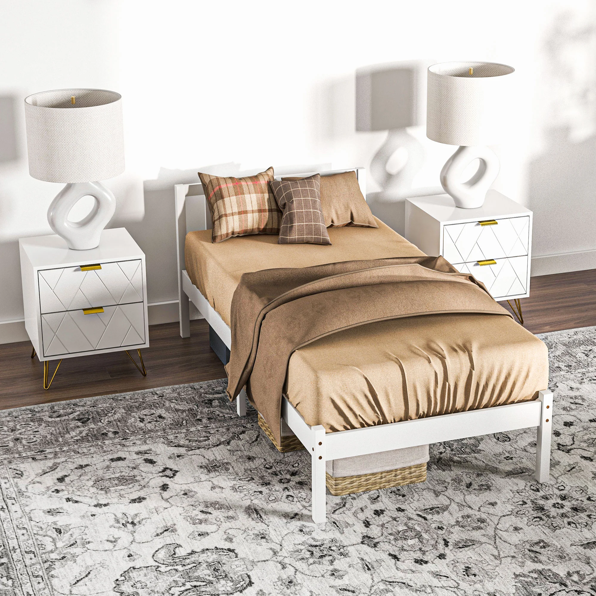Cadre de lit en Bois Massif 90x190 cm Lit simple avec tête de lit et Sommier à Lattes Solide pour Enfants Adultes Blanc - Image 10