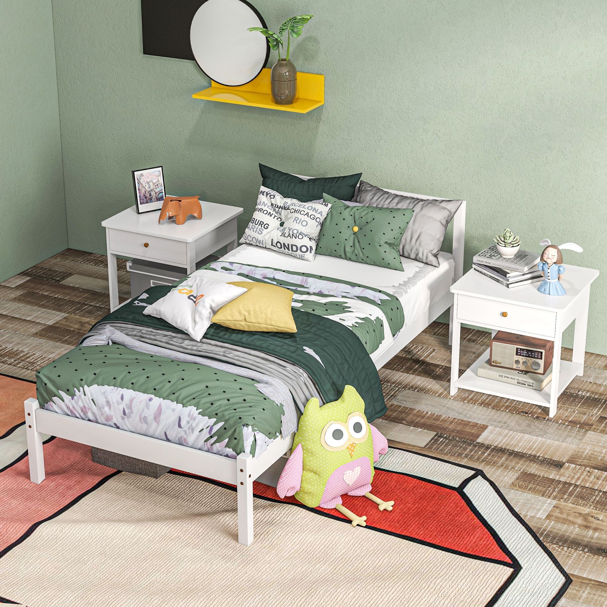 Cadre de lit en Bois Massif 90x190 cm Lit simple avec tête de lit et Sommier à Lattes Solide pour Enfants Adultes Blanc - Image 9