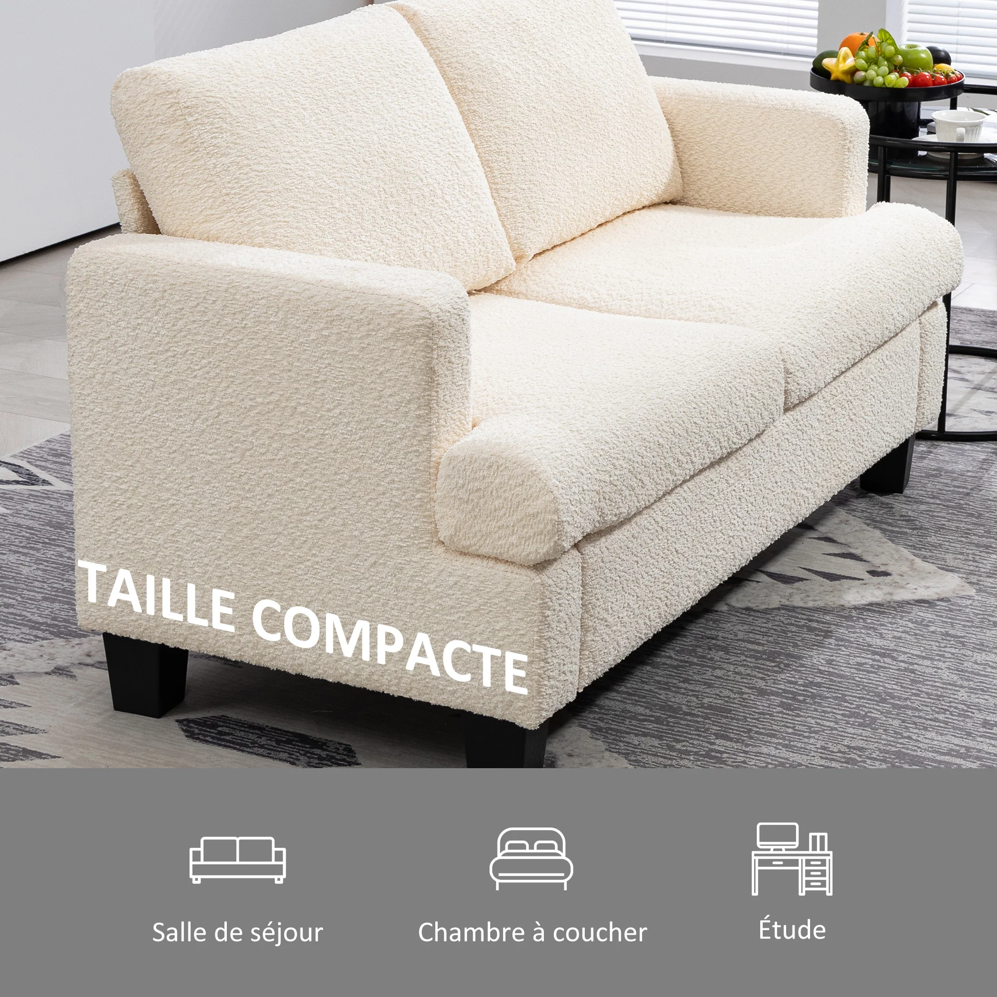 Canapé 2 places canapé de salon 140 cm style moderne avec coussins de dossier amovibles et accoudoirs, mini sofa pour chambre, appartement, petit espace, beige - Image 7