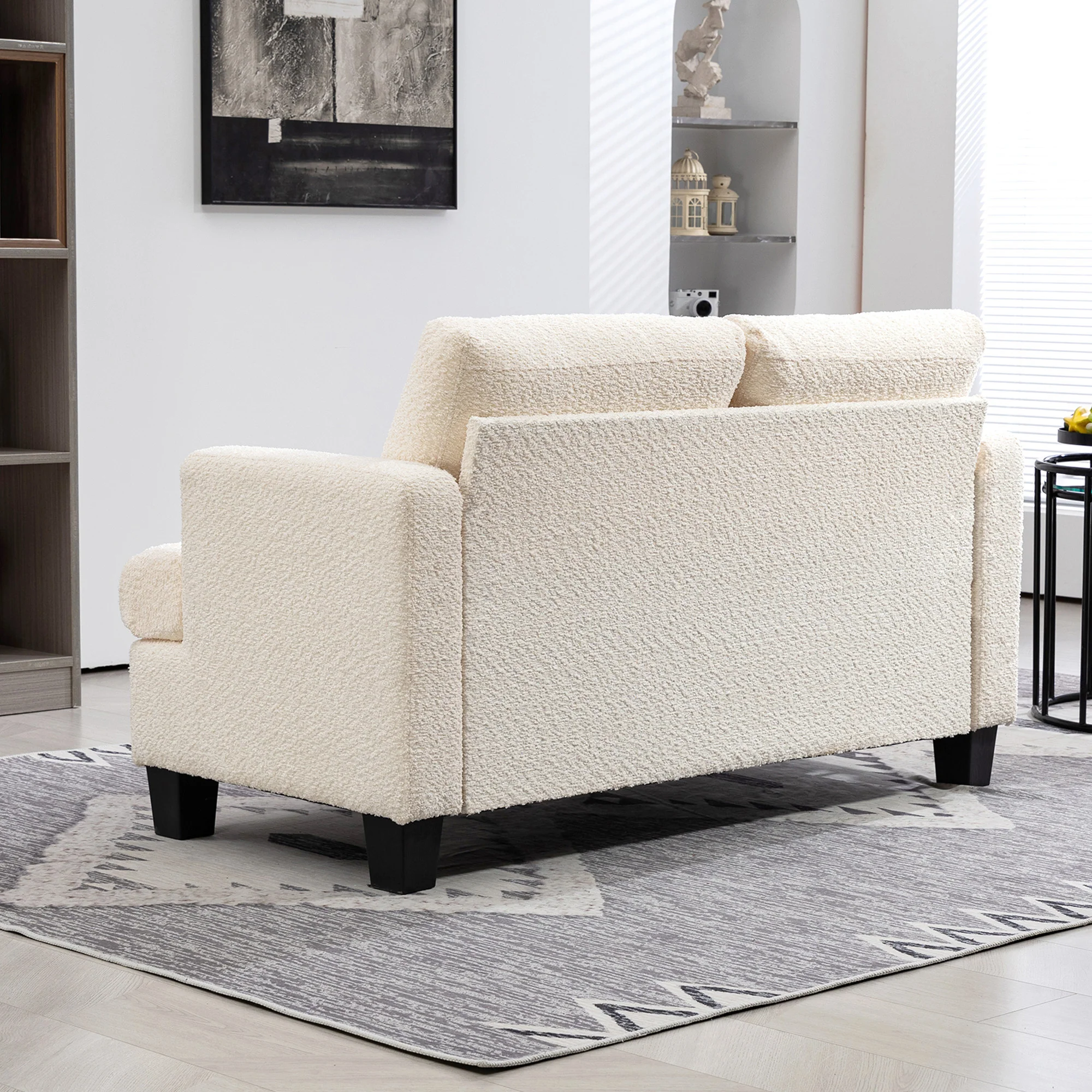 Canapé 2 places canapé de salon 140 cm style moderne avec coussins de dossier amovibles et accoudoirs, mini sofa pour chambre, appartement, petit espace, beige - Image 9