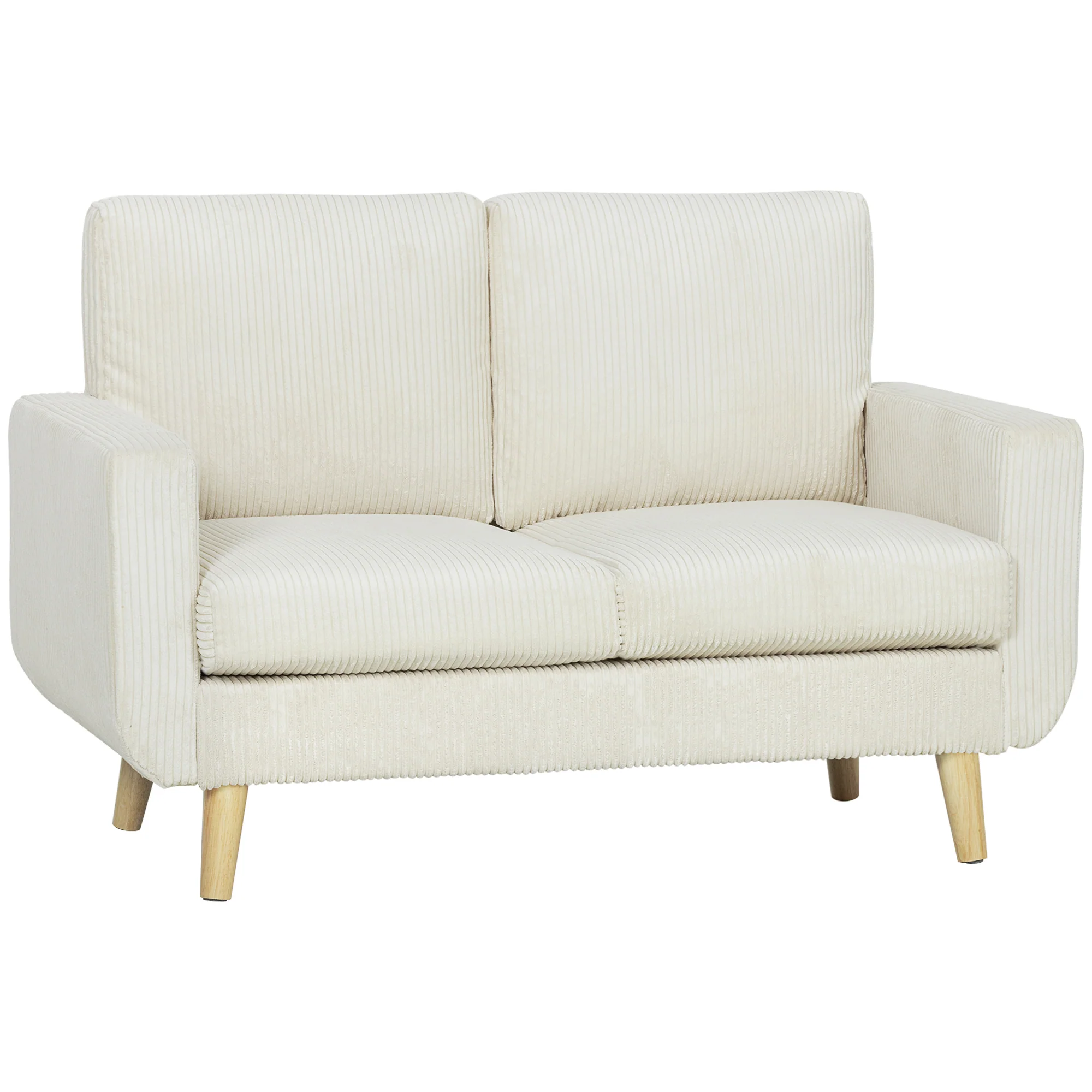 Canapé 2 places en velours c?telé, canapé de salon moderne 134 cm, assise rembourrée, coussin à ressorts, dossier épais, pieds en bois d'hévéa, pour chambre, appartement, petit espace, crème - Image 12