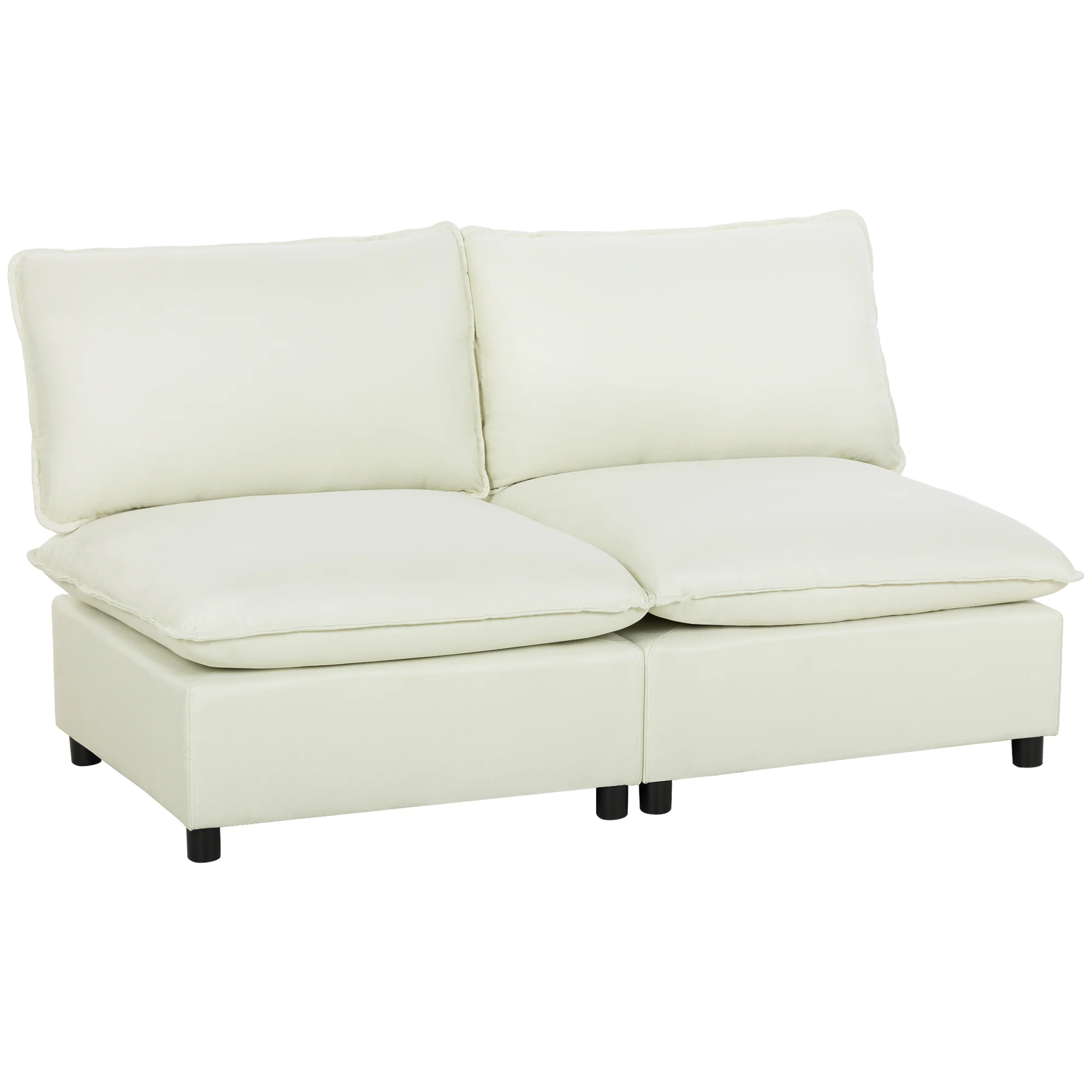 Canapé 2 places modulable, canapé de salon moderne 146 cm sans accoudoirs avec assise large, coussins épais, tissu en lin, pour chambre, appartement, petit espace, crème - Image 8