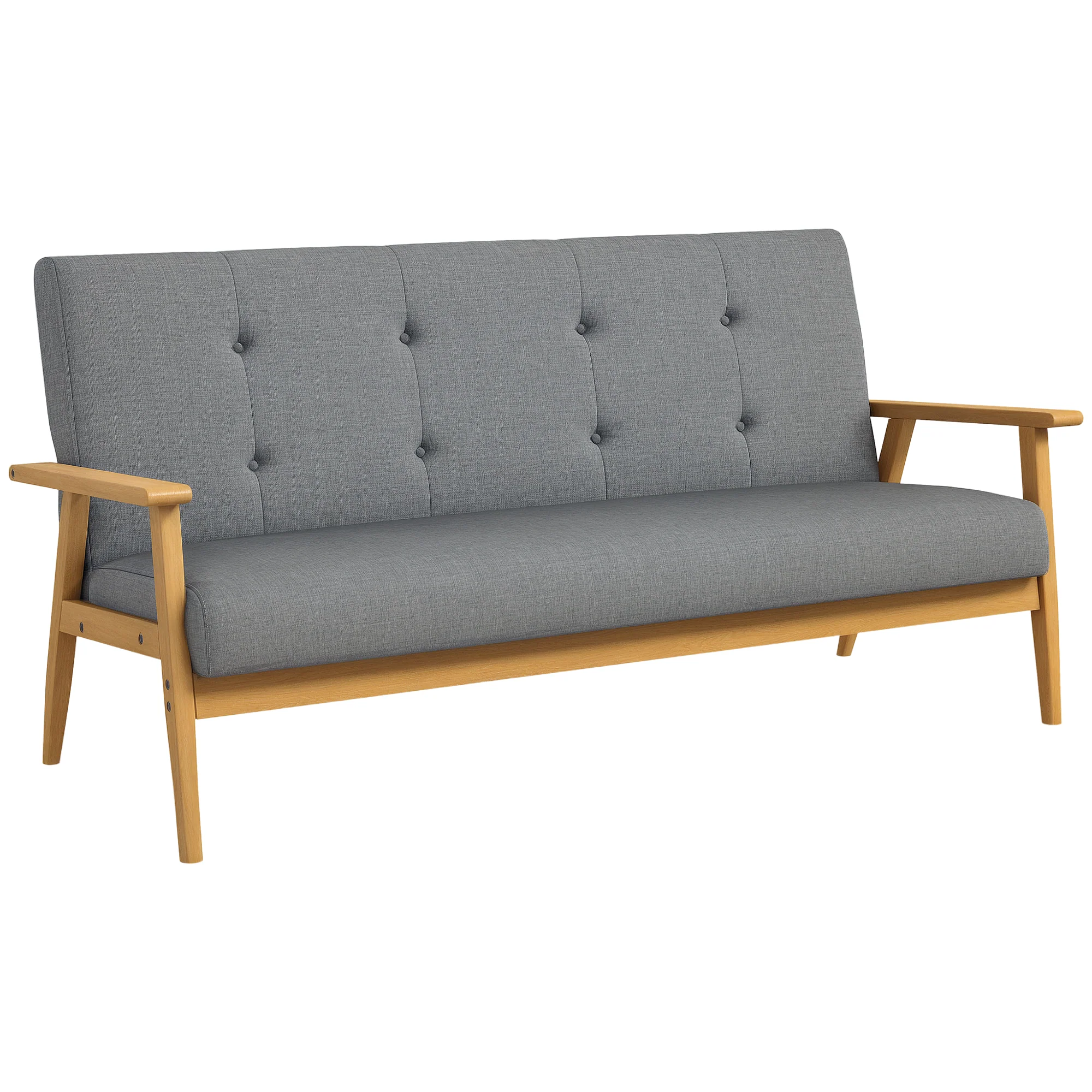 Canapé 3 places 154,5, canapé scandinave avec dossier capitonné, assise rembourrée et accoudoirs, pieds en bois d'hévéa, pour salon, chambre, petit espace, gris - Image 11