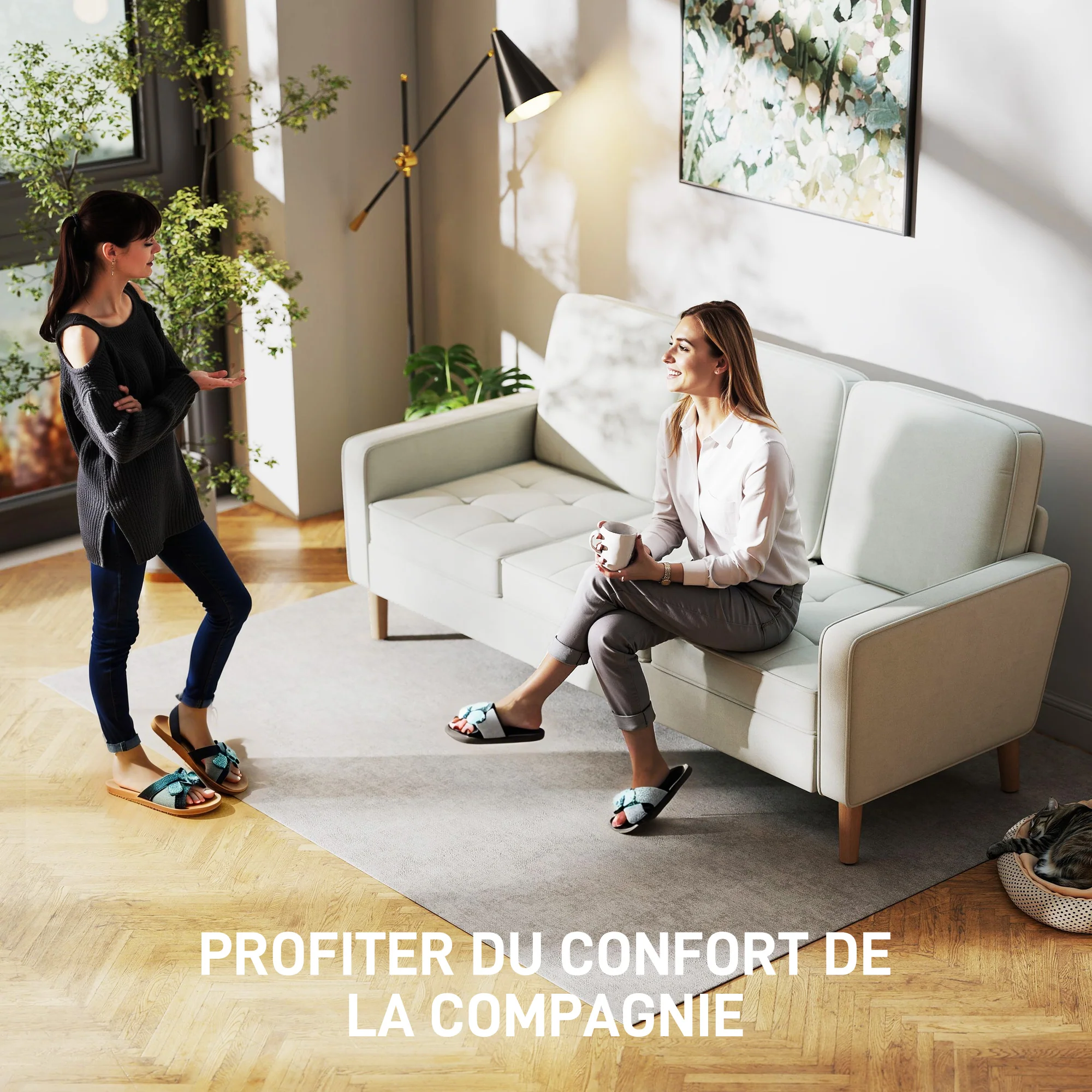 Canapé 3 places en velours, 185 cm, design moderne, canapé avec coussins épais, pieds en bois d'hévéa et assise capitonné, pour salon, chambre, bureau, crème - Image 6