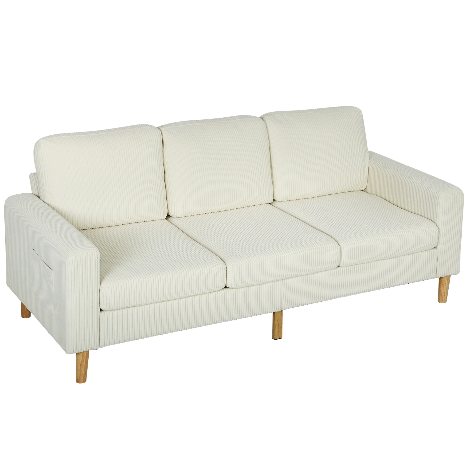 Canapé 3 places en velours côtelé, 192 cm, design moderne, canapé avec coussins à ressorts et assise rembourré, pour salon, chambre, bureau, beige - Image 11
