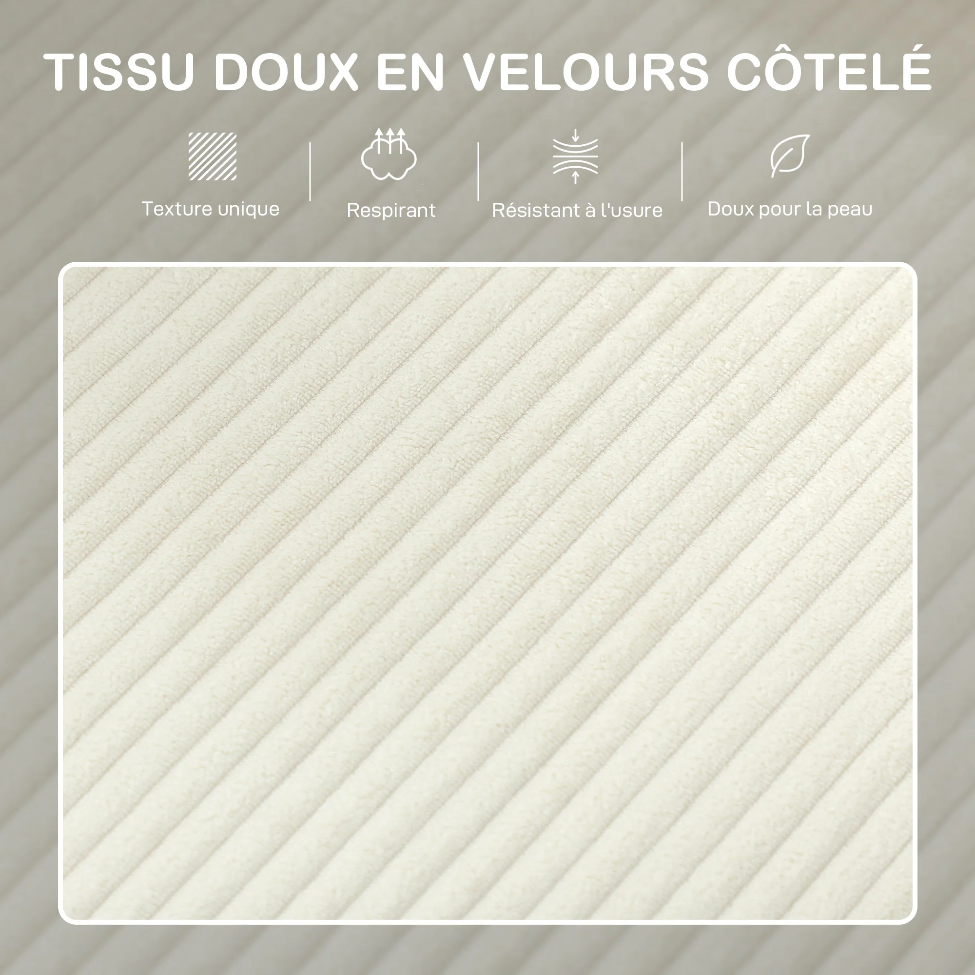 Canapé 3 places en velours côtelé, 192 cm, design moderne, canapé avec coussins à ressorts et assise rembourré, pour salon, chambre, bureau, beige - Image 6
