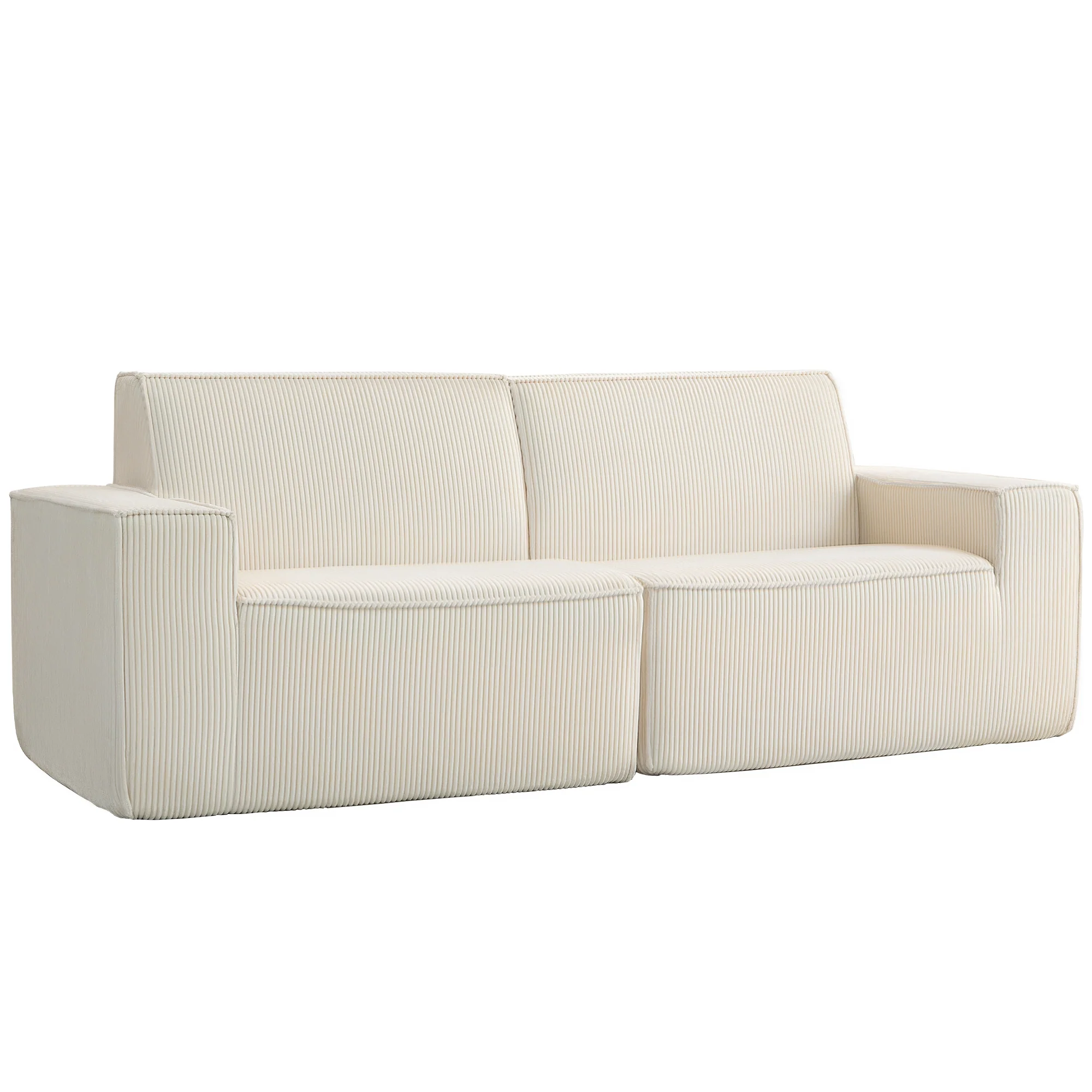 Canapé 3 places en velours c?telé 230 cm, canapé moderne avec assise et accoudoirs rembourrées, entièrement compressé pas de montage nécessaire, pour salon, chambre, bureau, beige - Image 11