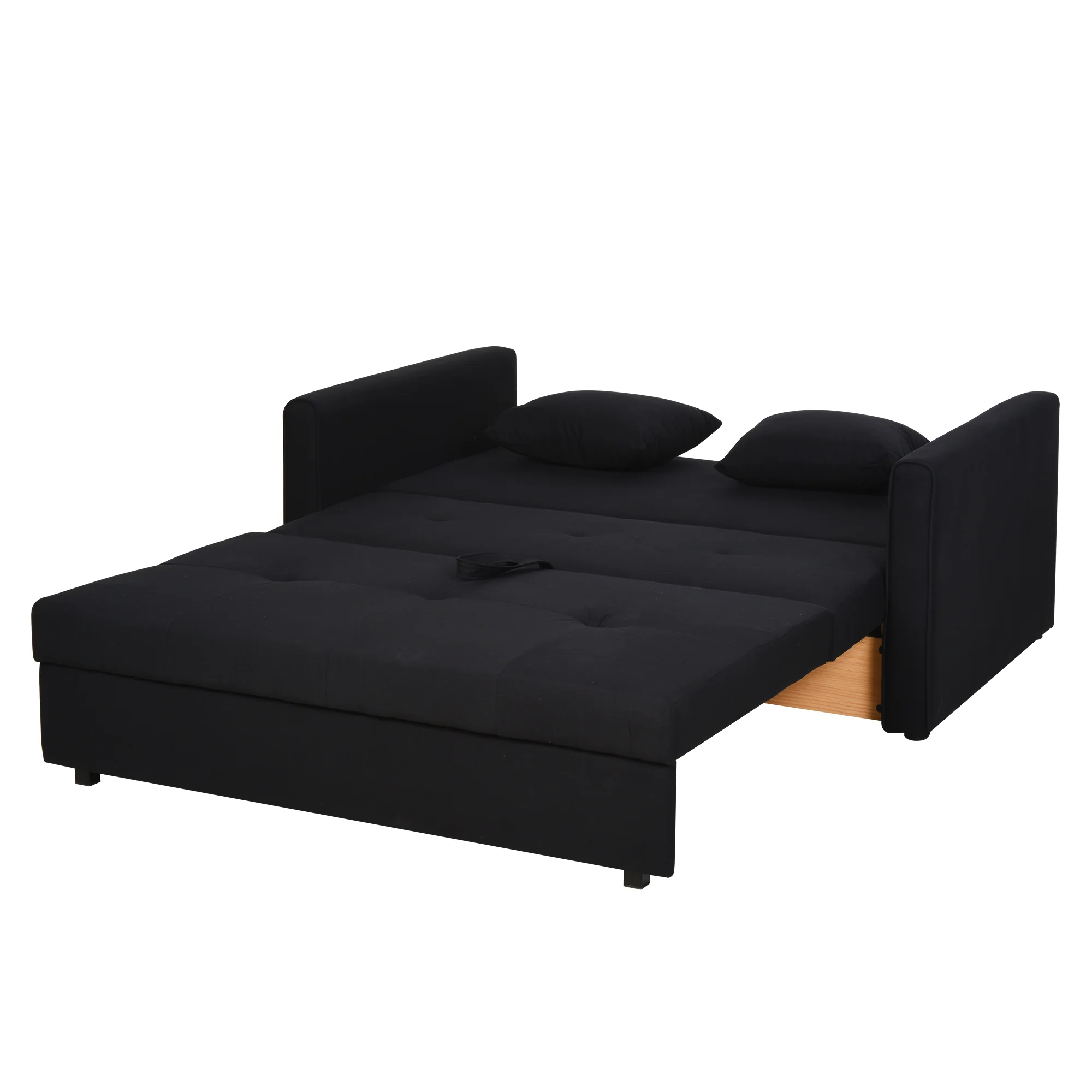 Canapé convertible 2 places 2 en 1, canapé-lit avec 2 coussins inclus et coffre de rangement intégré, tissu en coton, pour salon, chambre d'amis, petit espace, gris foncé
