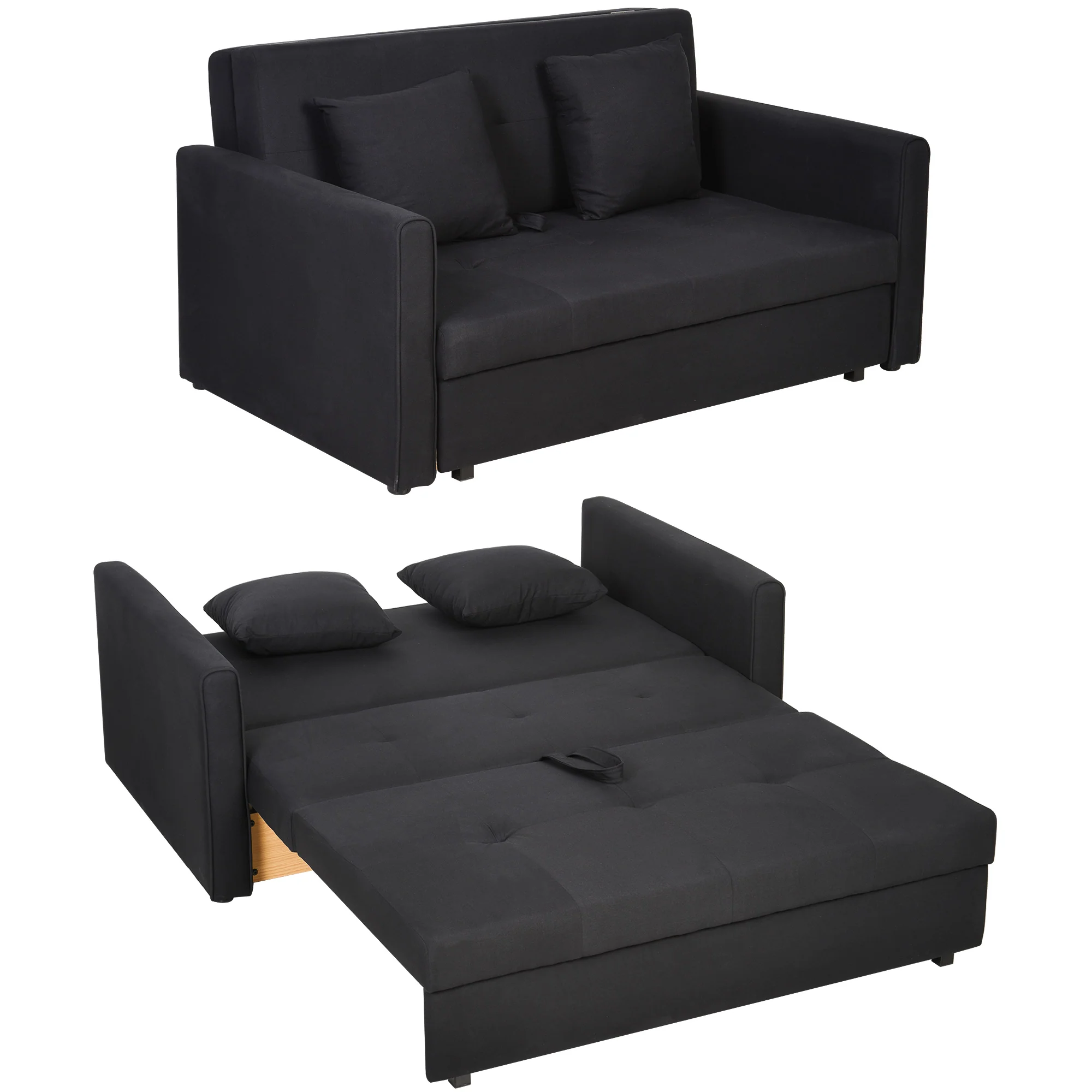Canapé convertible 2 places 2 en 1, canapé-lit avec 2 coussins inclus et coffre de rangement intégré, tissu en coton, pour salon, chambre d'amis, petit espace, gris foncé - Image 11