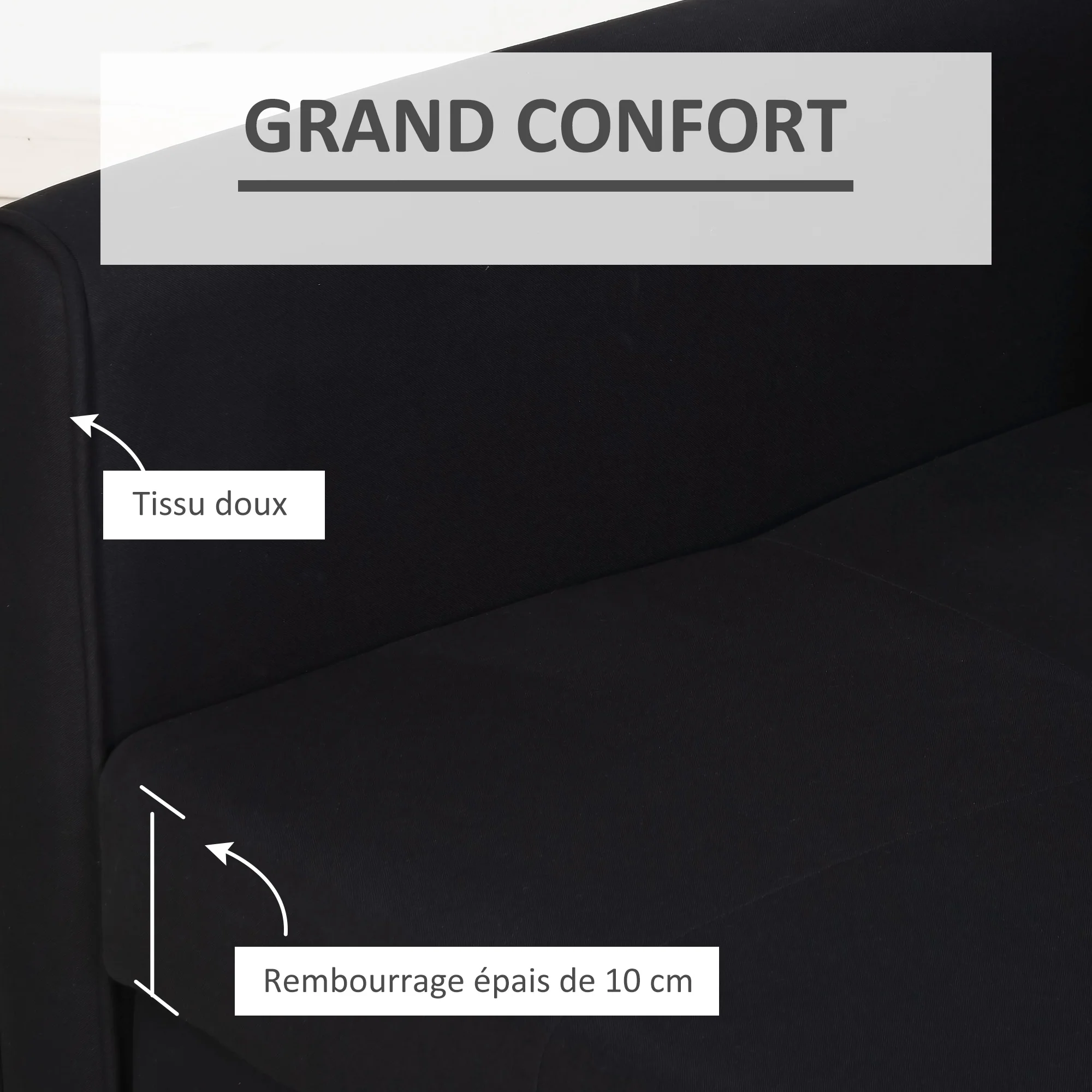Canapé convertible 2 places 2 en 1, canapé-lit avec 2 coussins inclus et coffre de rangement intégré, tissu en coton, pour salon, chambre d'amis, petit espace, gris foncé - Image 7