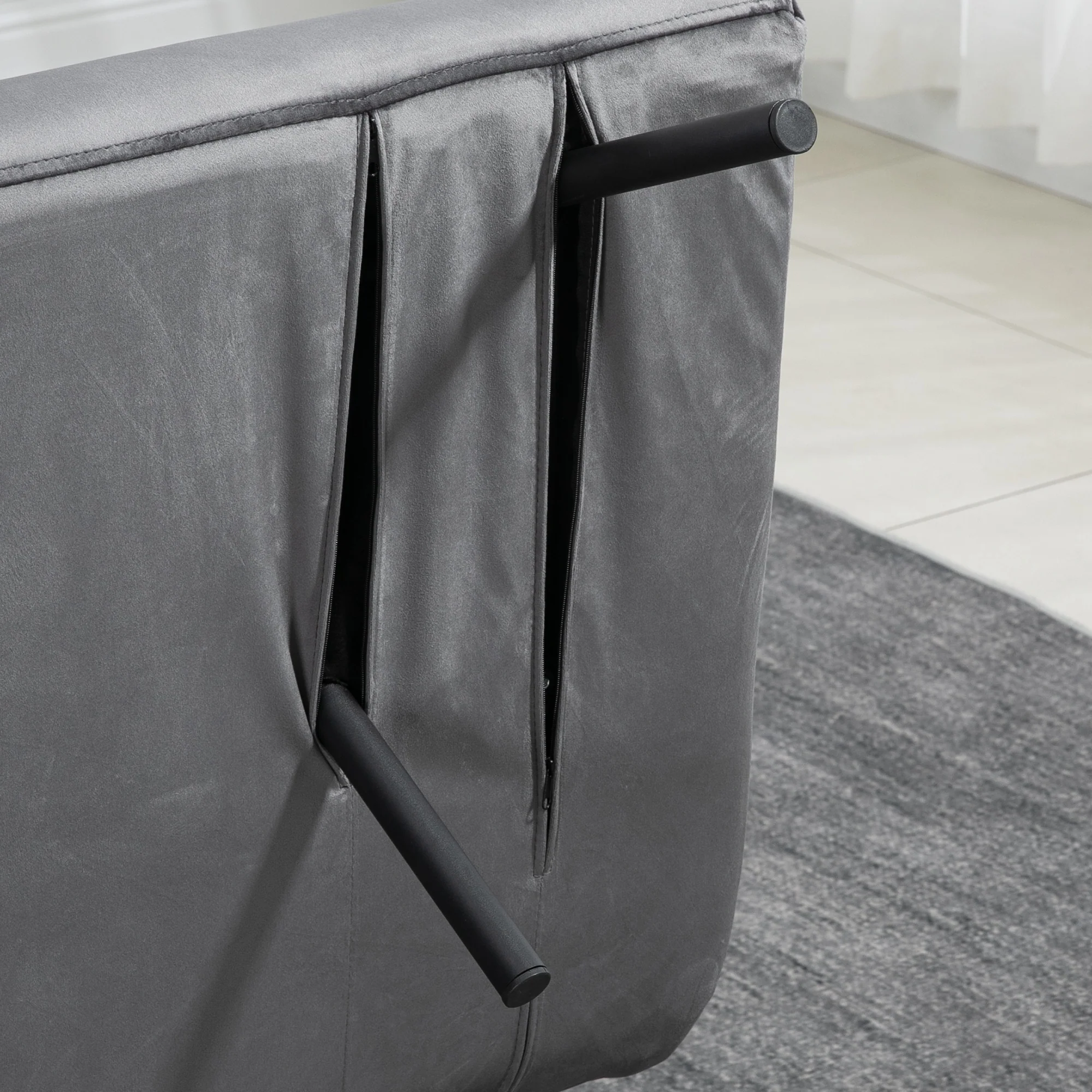 Canapé convertible 2 places 4 en 1, chauffeuse, fauteuil-lit pliant avec dossier réglable 5 niveaux et 2 coussins rembourrés, tissu effet velours pour salon, chambre d'amis, 102x73x81cm, gris - Image 10