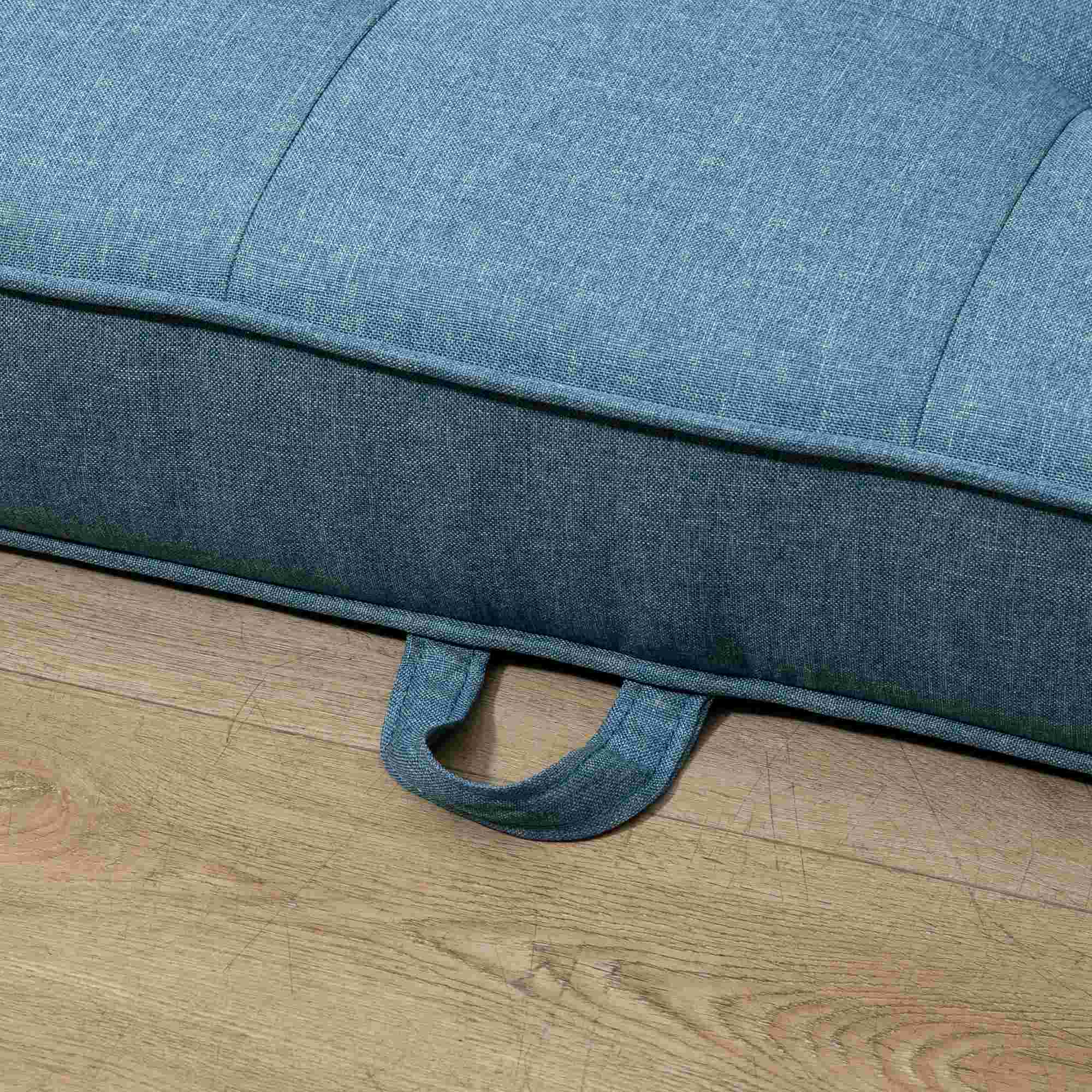 Canapé convertible 2 places canapé-lit avec dossier capitonné, coussins et matelas pliable au sol, canapé en tissu effet lin pour salon, chambre d'amis, 147,5 x 75 x 85 cm, bleu - Image 9