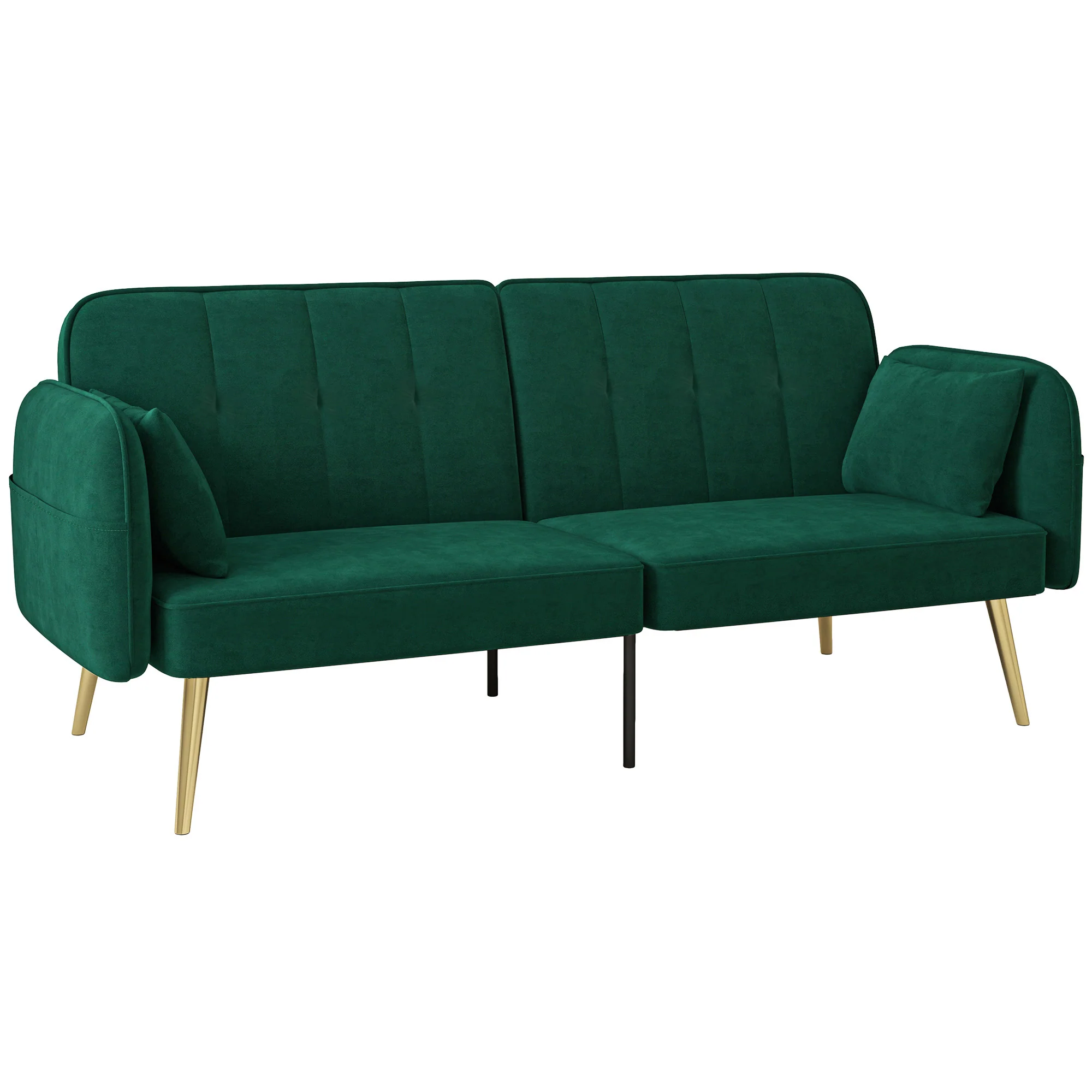 Canapé convertible 2 places canapé-lit canapé clic-clac en tissu velours avec dossier réglable et coussins pour salon, chambre d'amis, vert foncé - Image 11