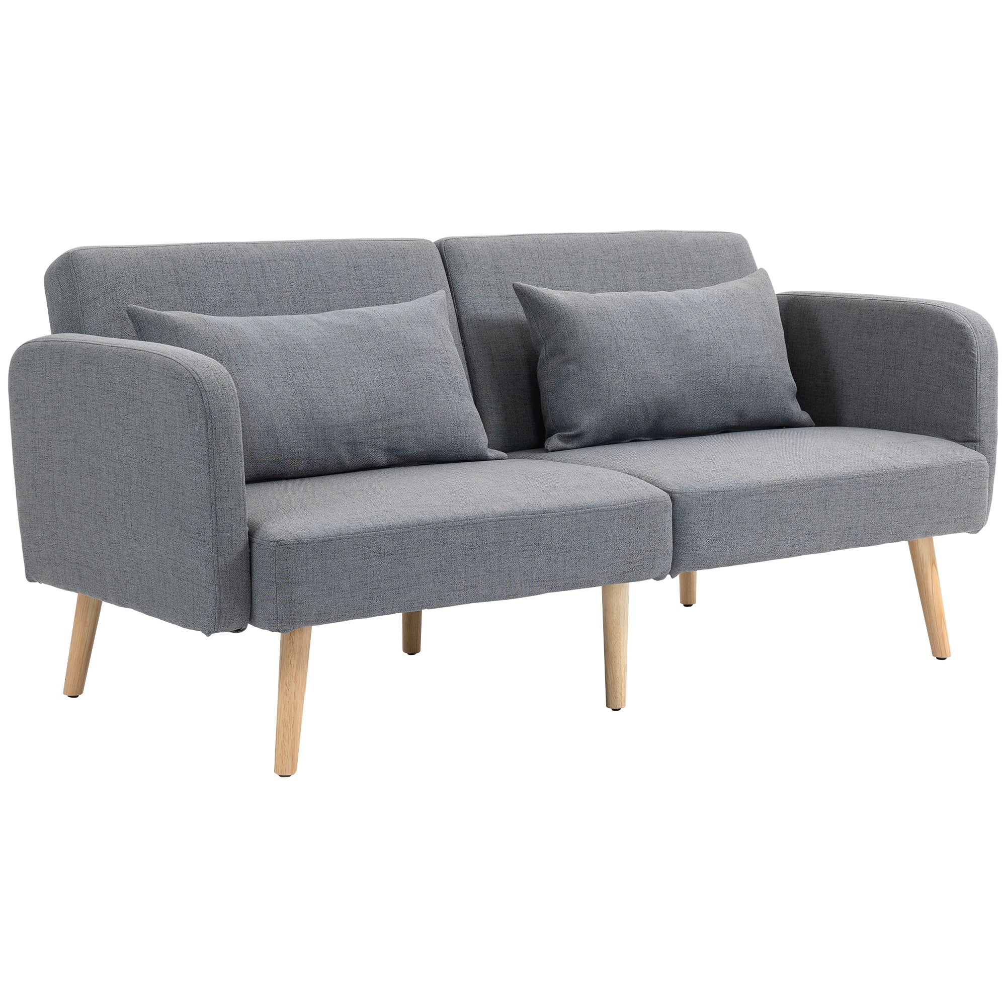 Canapé convertible 3 places, canapé-lit 2 places, dossier inclinable et accoudoirs réglables, clic clac en tissu effet lin, pieds en bois massif, 2 coussins lavables, gris - Image 11