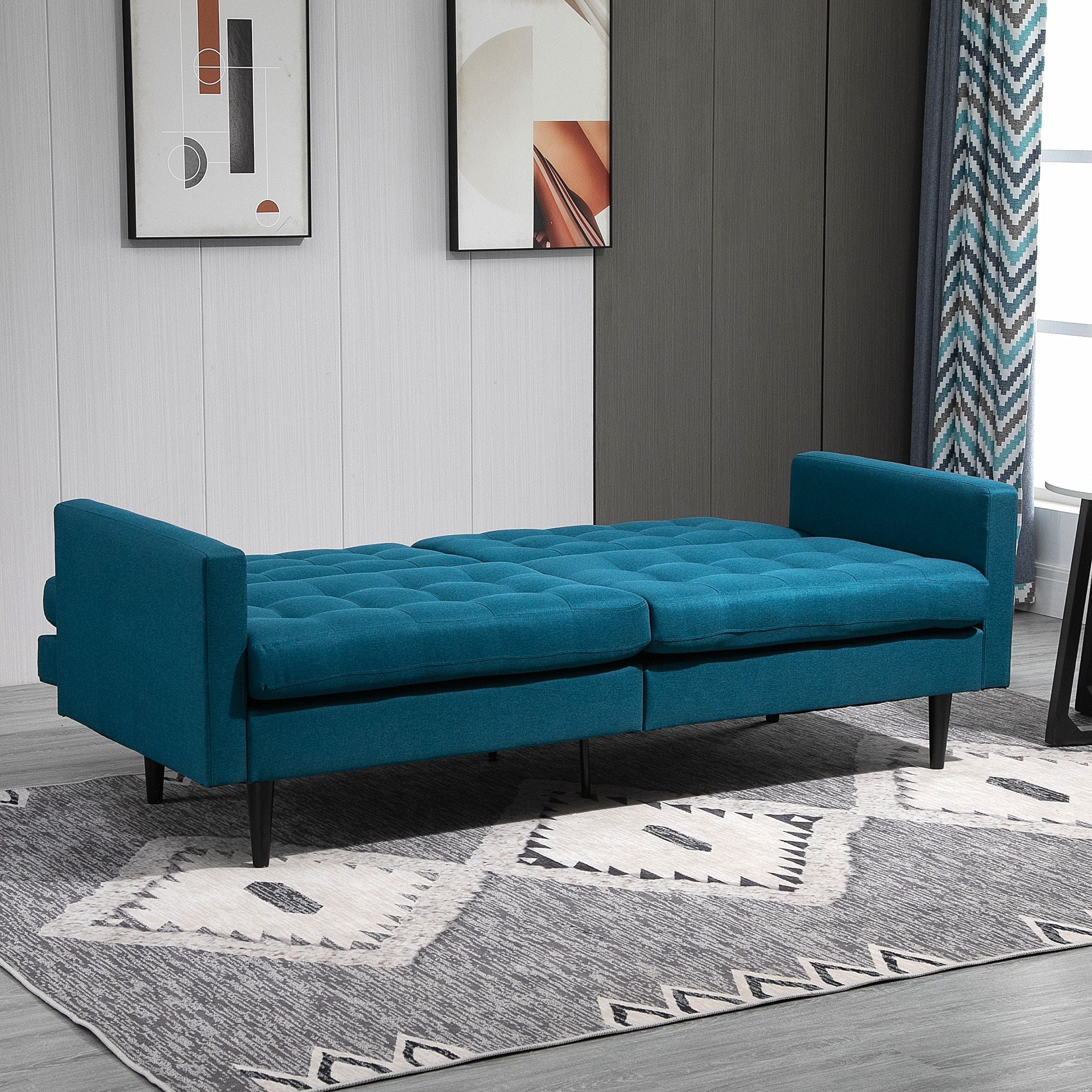 Canapé Convertible 3 Places Design Contemporain Dossier inclinable indépendamment 3 Positions Lin Bleu Canard - Image 5
