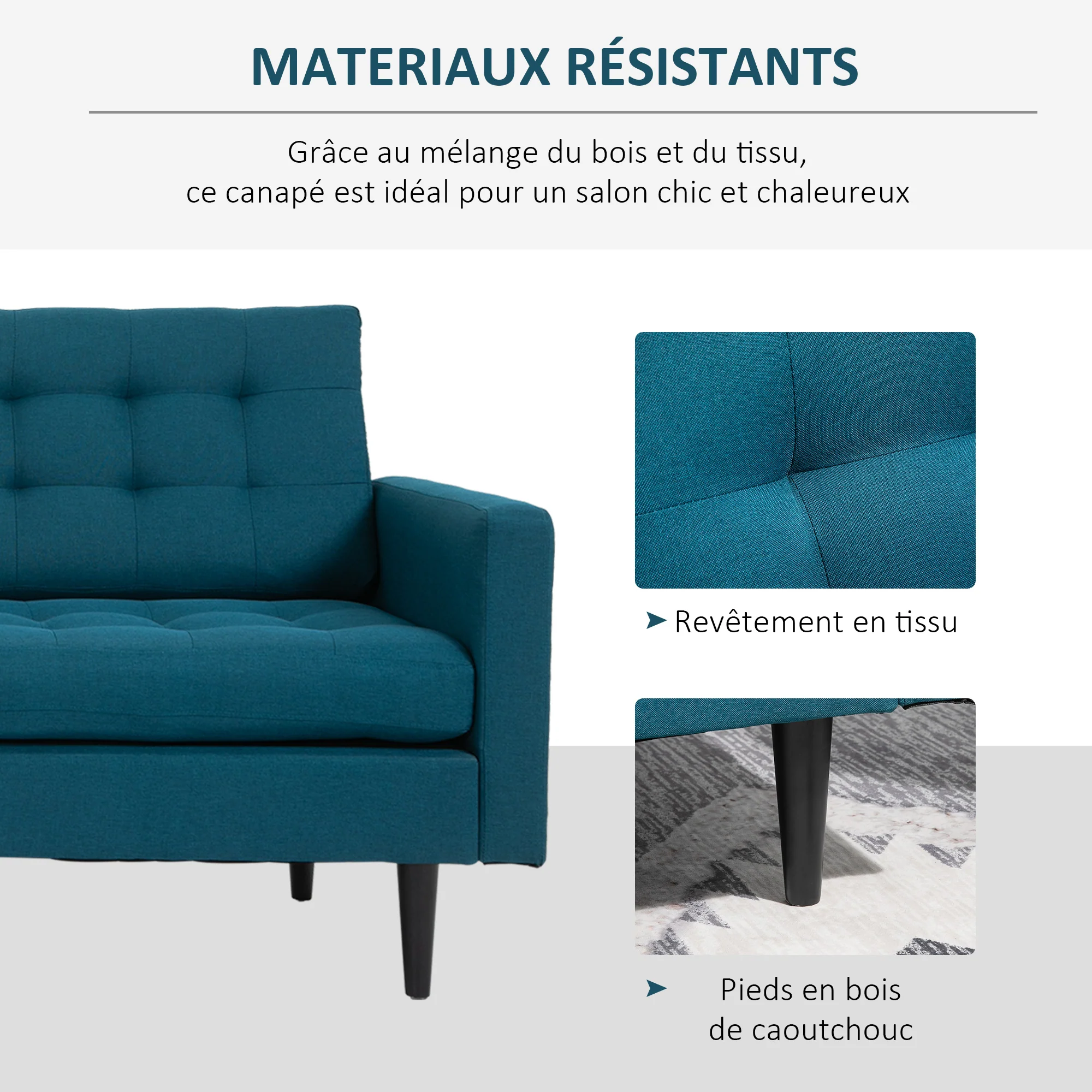 Canapé Convertible 3 Places Design Contemporain Dossier inclinable indépendamment 3 Positions Lin Bleu Canard - Image 8