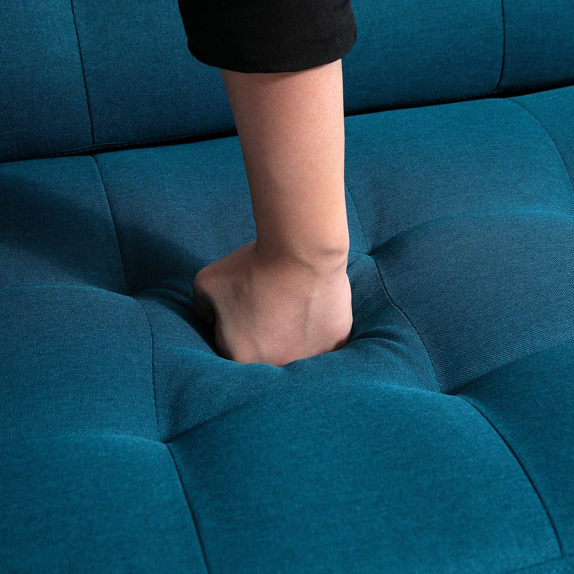 Canapé Convertible 3 Places Design Contemporain Dossier inclinable indépendamment 3 Positions Lin Bleu Canard - Image 9