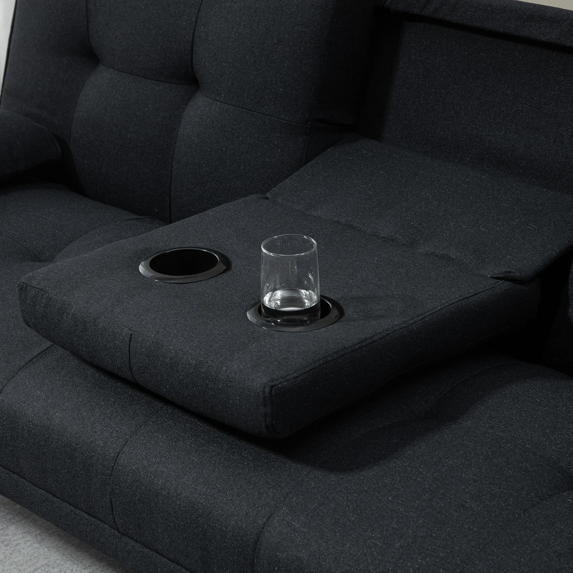 Canapé convertible 3 places design scandinave inclinaison dossier réglable 3 niveaux dossier centrale rabattable 2 porte-verres bois massif lin gris - Image 10