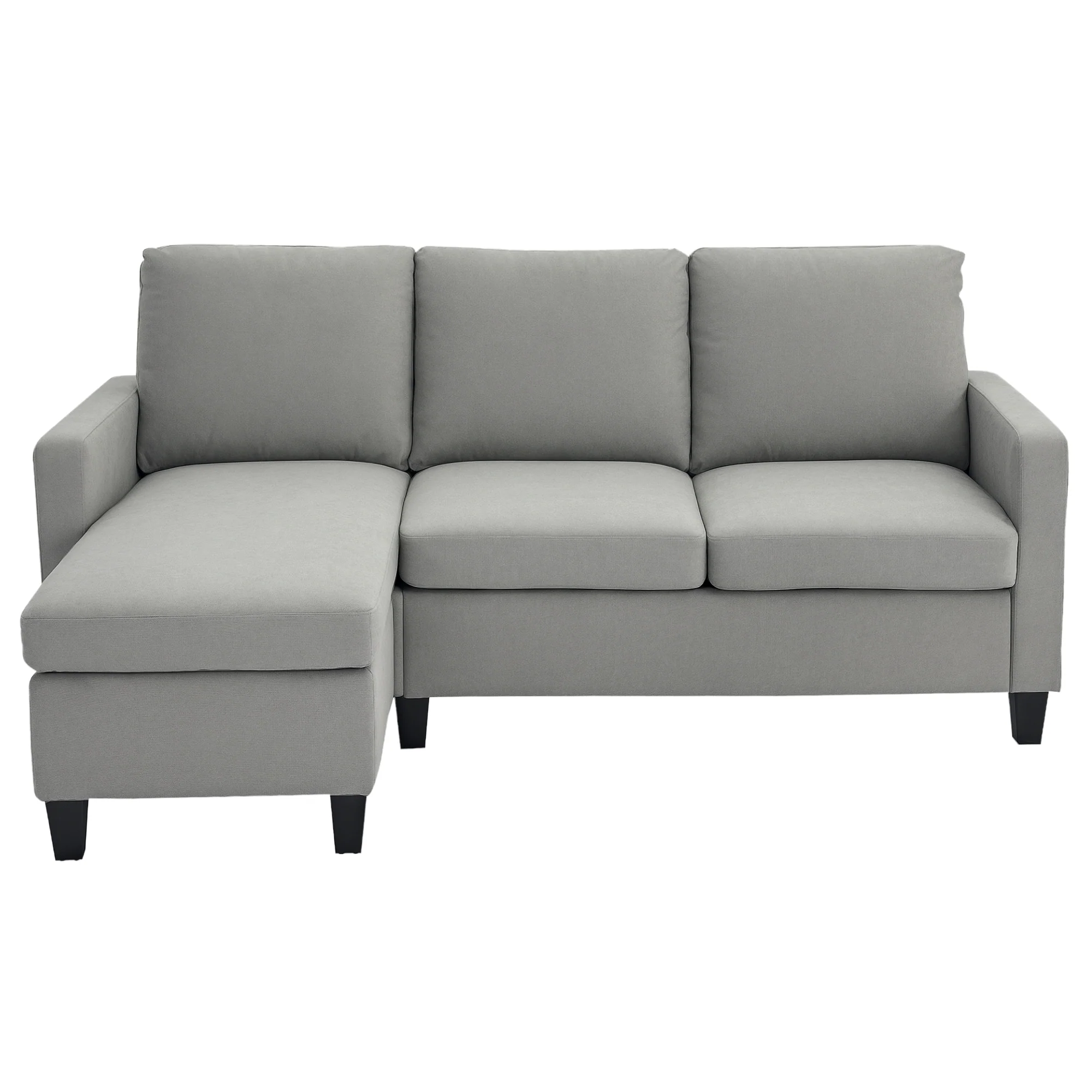 Canapé d'angle canapé 3 places avec méridienne réversible gauche ou droite pour salon, bureau, appartement, tissu polyester 197L x 139l x 91H cm gris clair - Image 11