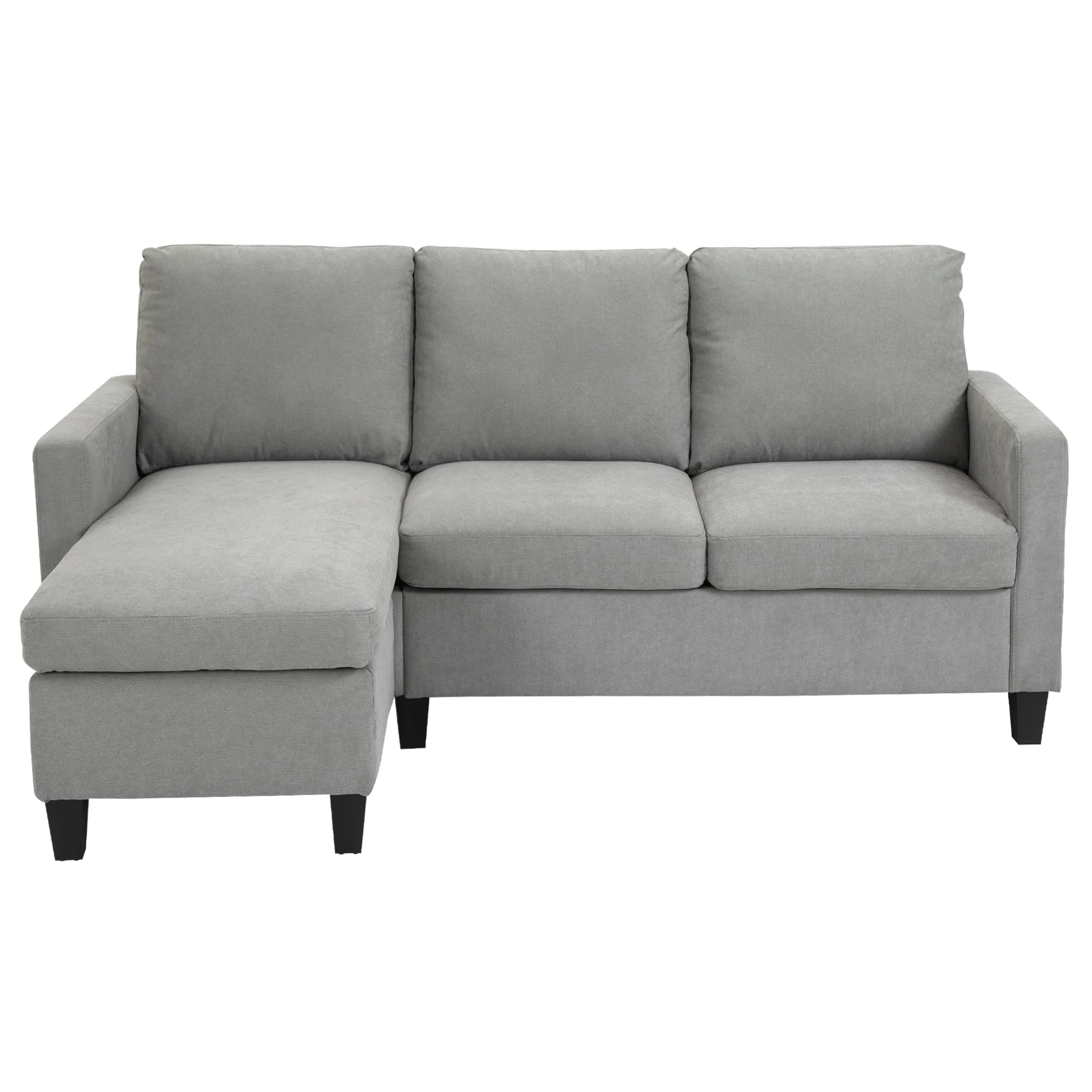 Canapé d'angle canapé 3 places avec méridienne réversible gauche ou droite pour salon, bureau, appartement, tissu polyester 197L x 139l x 91H cm gris clair - Image 2