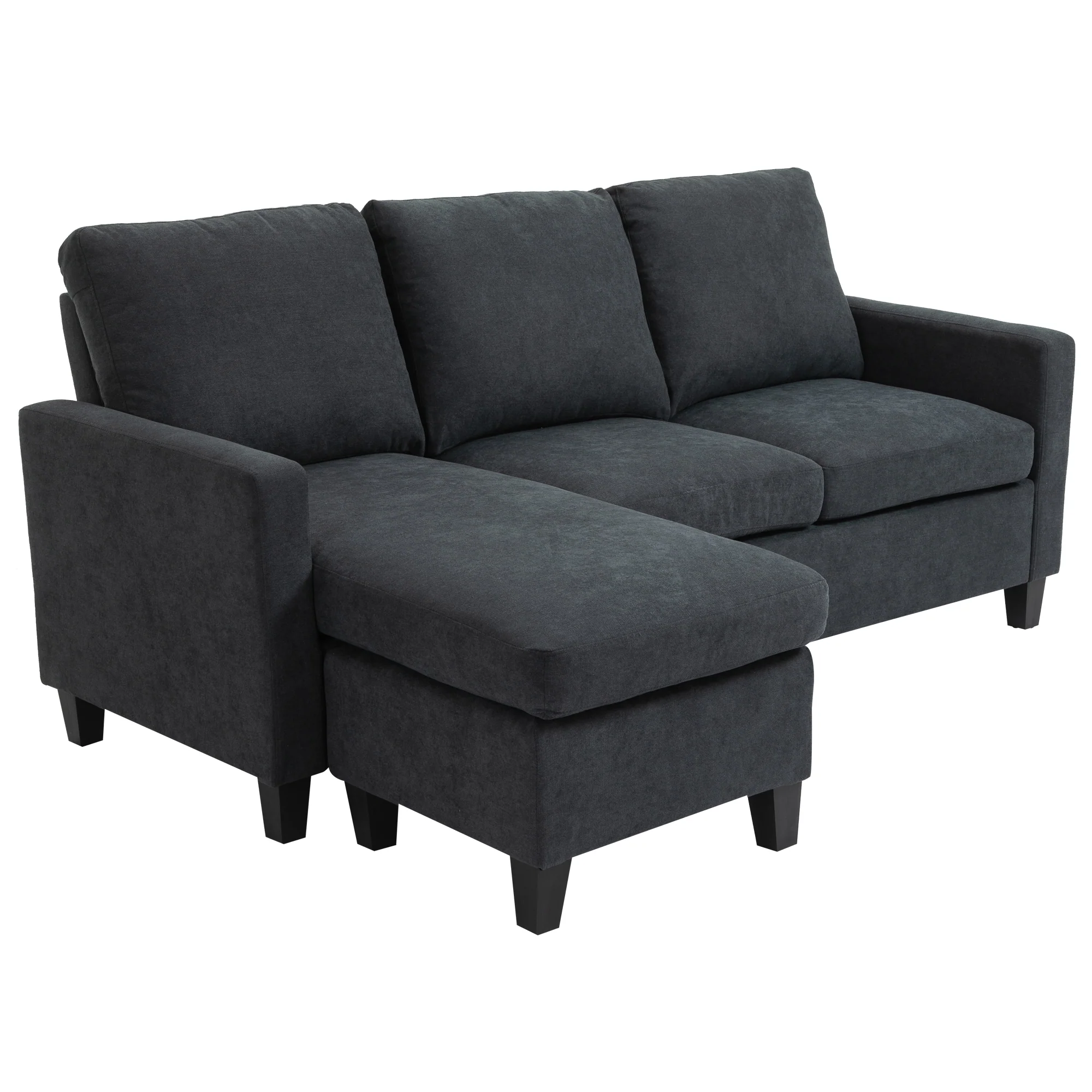 Canapé d'angle canapé 3 places avec méridienne réversible gauche ou droite pour salon, bureau, appartement, tissu polyester 197L x 139l x 91H cm gris foncé