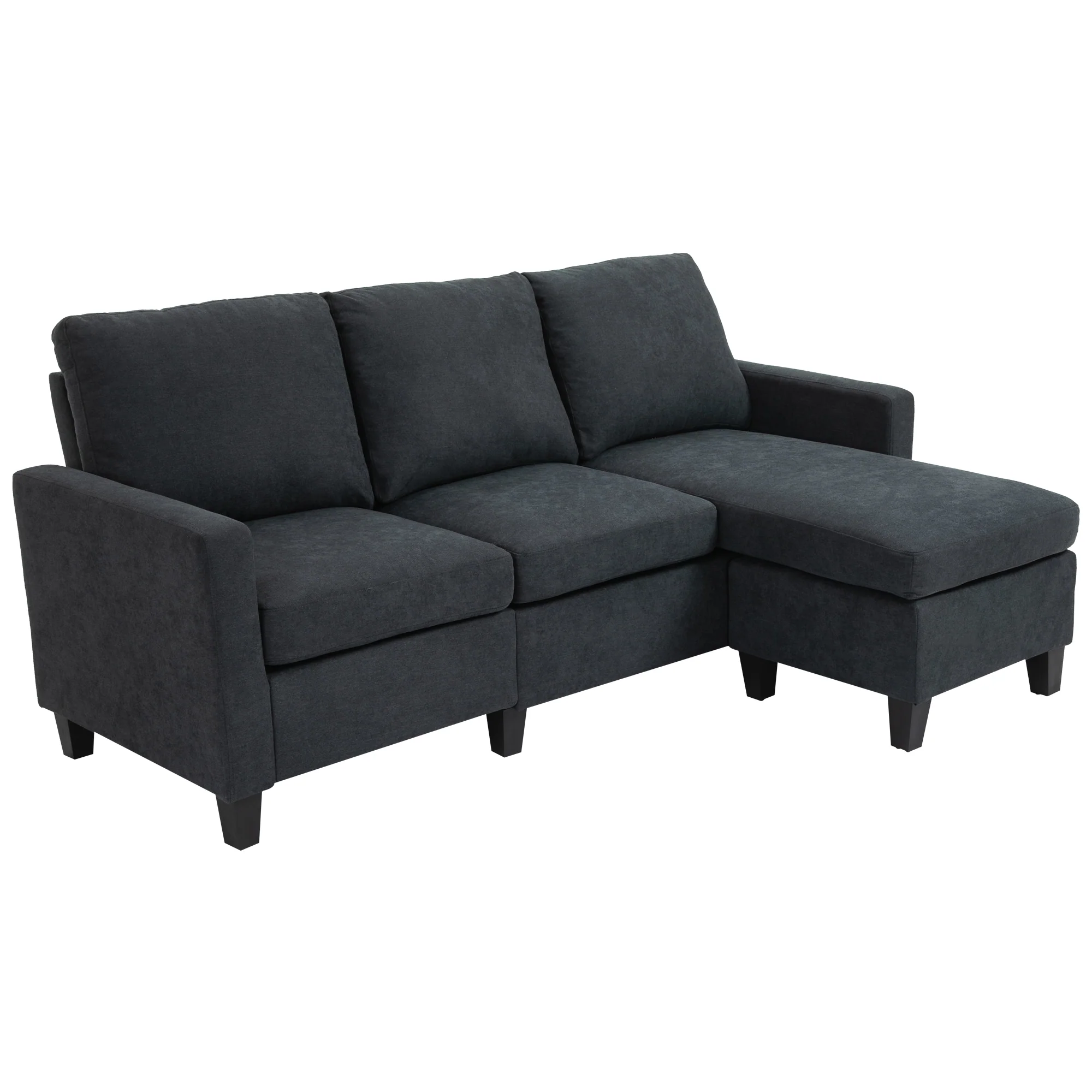 Canapé d'angle canapé 3 places avec méridienne réversible gauche ou droite pour salon, bureau, appartement, tissu polyester 197L x 139l x 91H cm gris foncé - Image 11