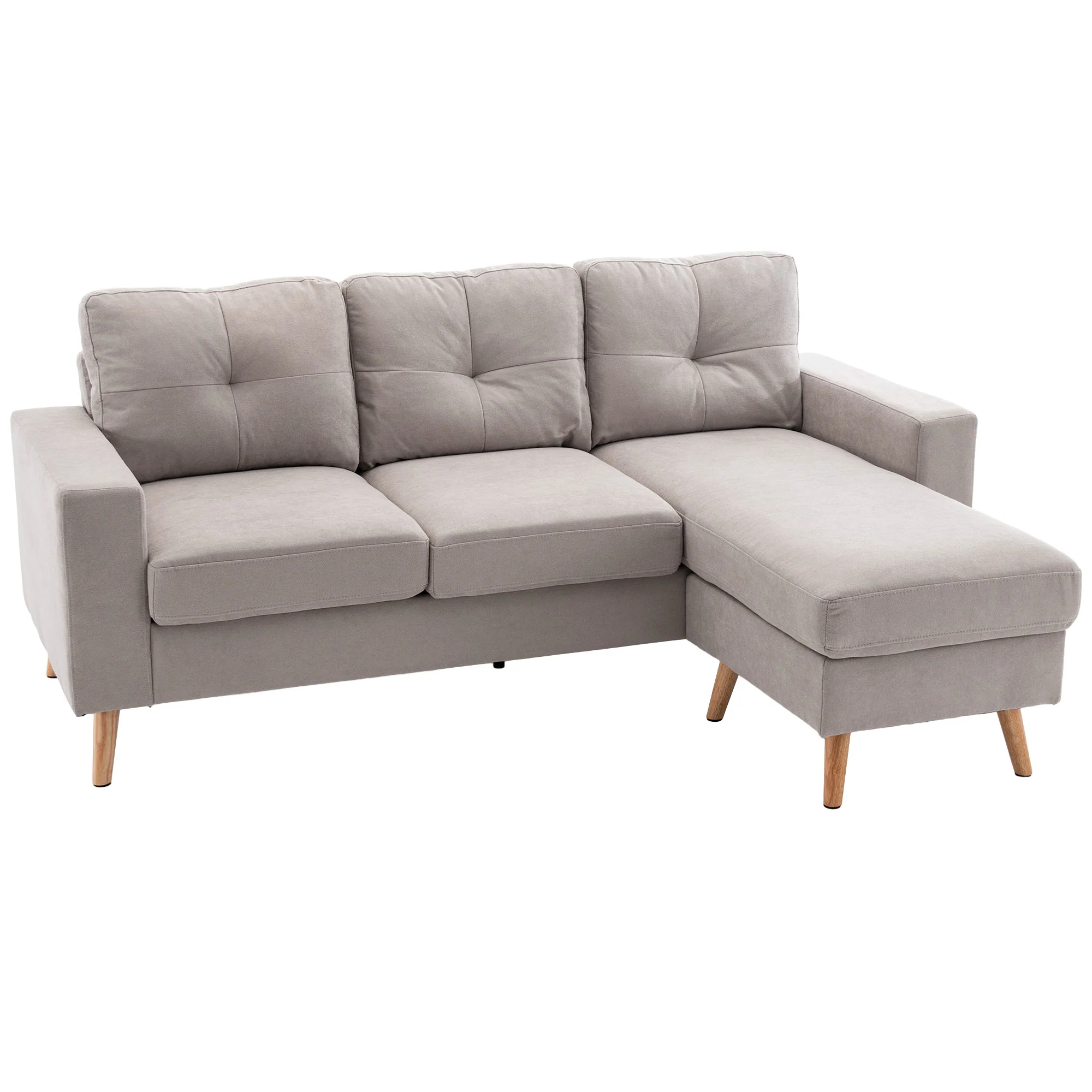 Canapé d'angle en tissu de lin, canapé 3 places, chaise longue reversible gauche ou droite, 193 cm, design scandinave, pour salon, appartement, petit espace, pieds en bois massif, gris clair - Image 11