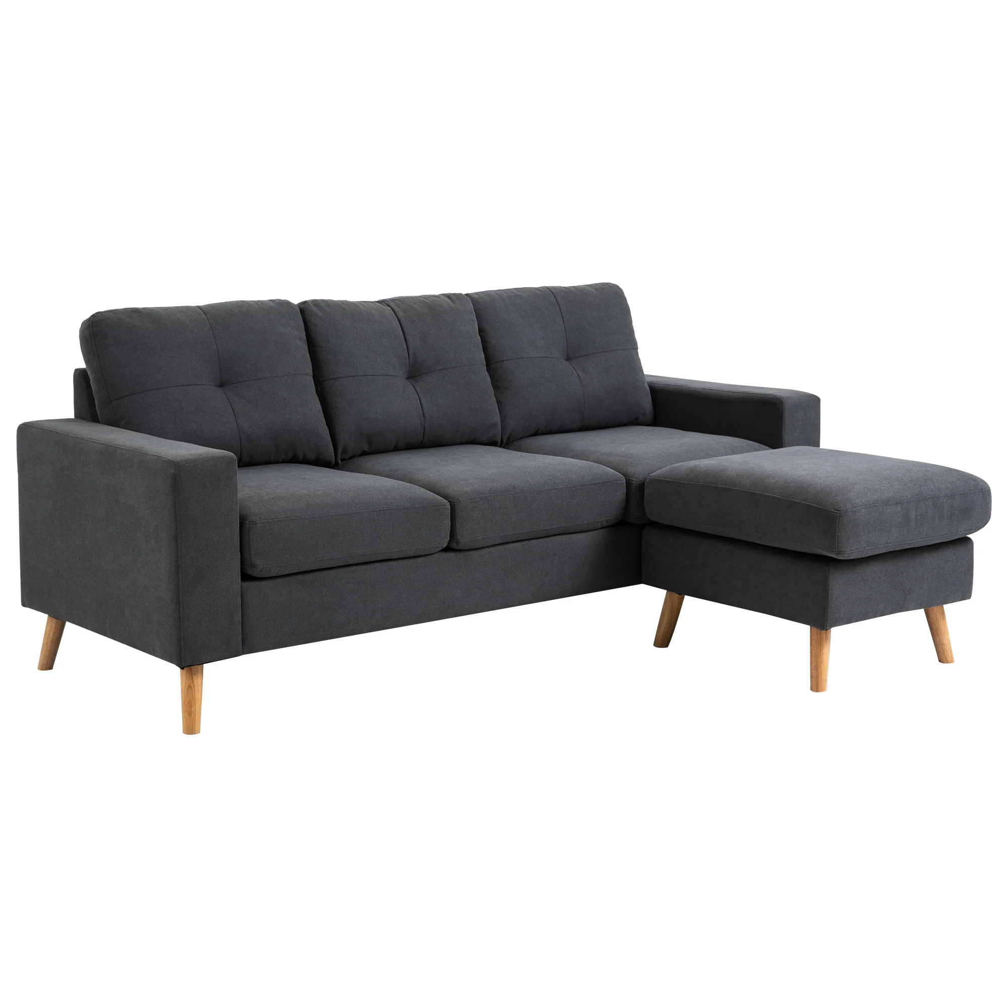 Canapé d'angle en tissu de lin, canapé 3 places, chaise longue reversible gauche ou droite, 193 cm, design scandinave, pour salon, appartement, petit espace, pieds en bois massif, gris foncé - Image 11