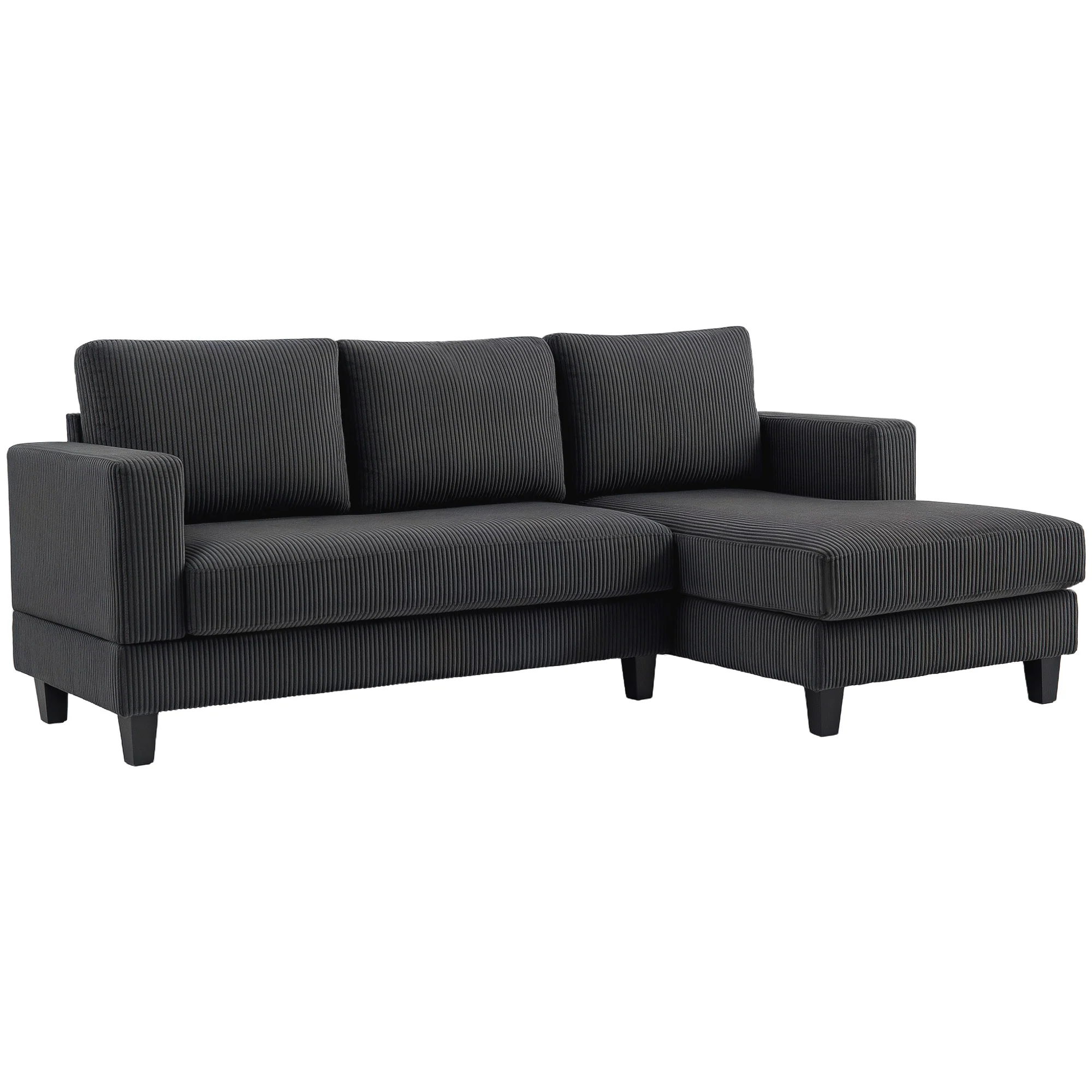 Canapé d'angle en velours côtelé, canapé 3 places avec méridienne et coussin à ressorts épais, largeur 214 cm, design moderne, charge jusqu'à 400 Kg, pour salon, appartement, gris foncé - Image 2