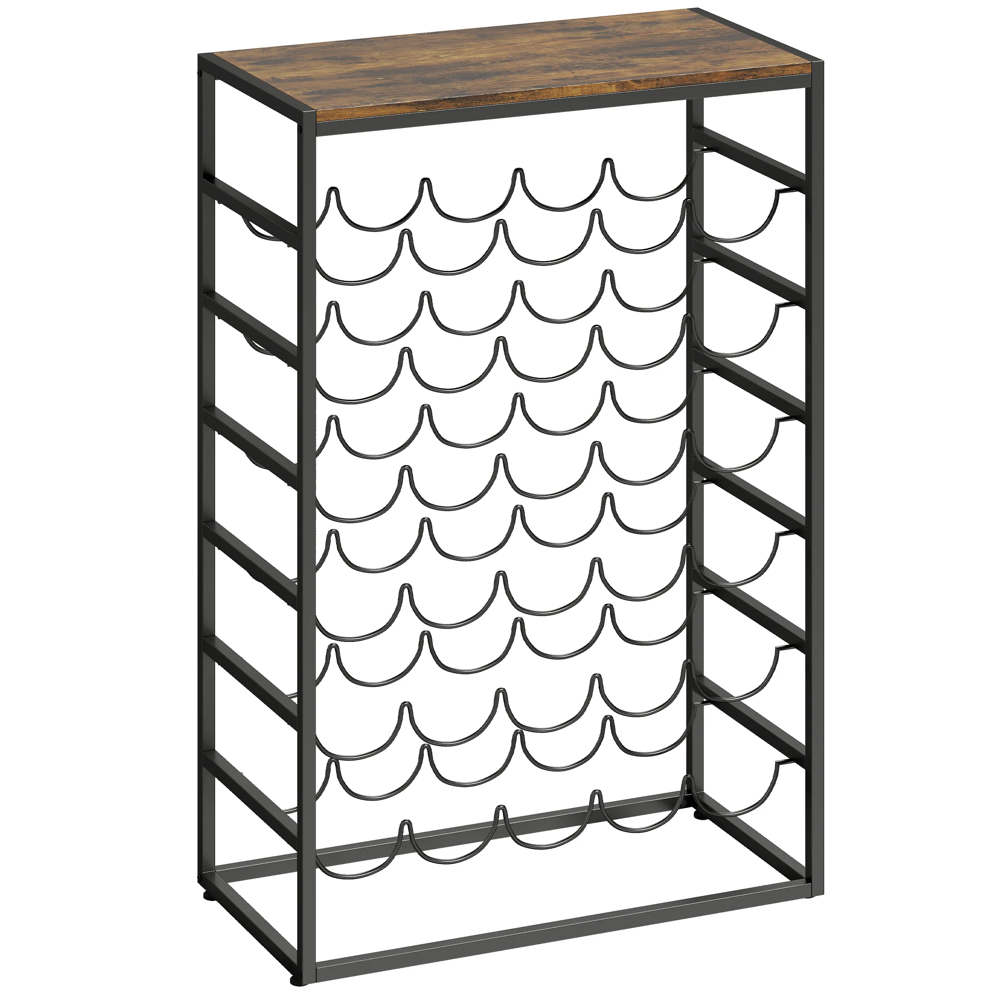 Casier à bouteilles pour 30 bouteilles, étagère à vin avec 6 niveaux avec plateau effet bois, style industriel, casier à vin en métal, pour cave, bars, sous-sols, 59x30x88,5cm, brun rustique - Image 2