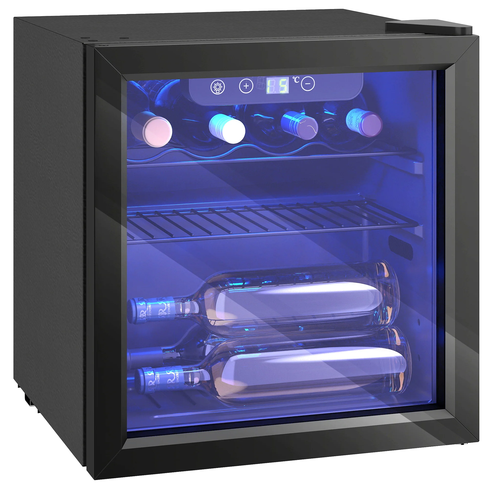 Cave à vin 12 bouteilles 36L, réfrigérateur à vin et boissons avec température réglable 4-16 °C, porte réversible en verre trempé double, éclairage LED et étagère amovible, noir - Image 12