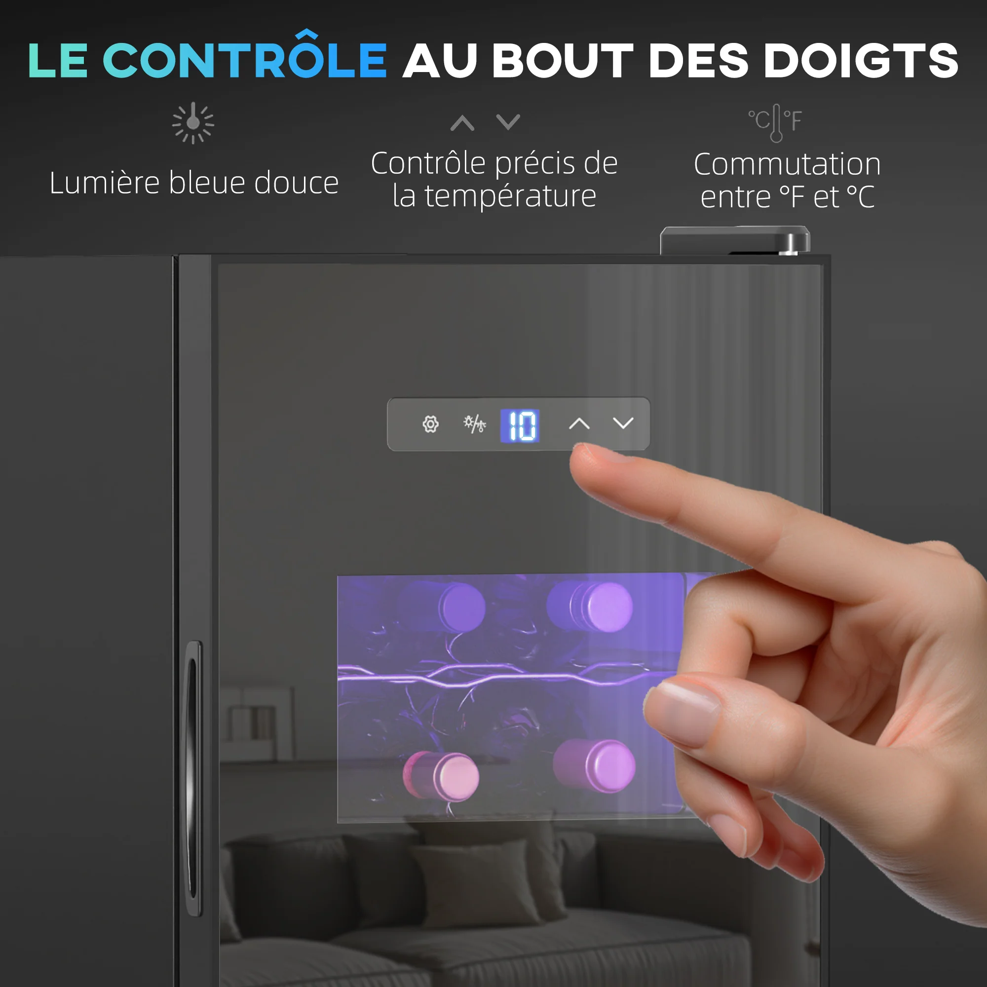 Cave à vin 15 bouteilles 39L réfrigérateur à vin thermoélectrique et silencieux - porte en verre, éclairage LED, écran tactile numérique, frigo vin contrôle de température 8-18°C, noir - Image 8