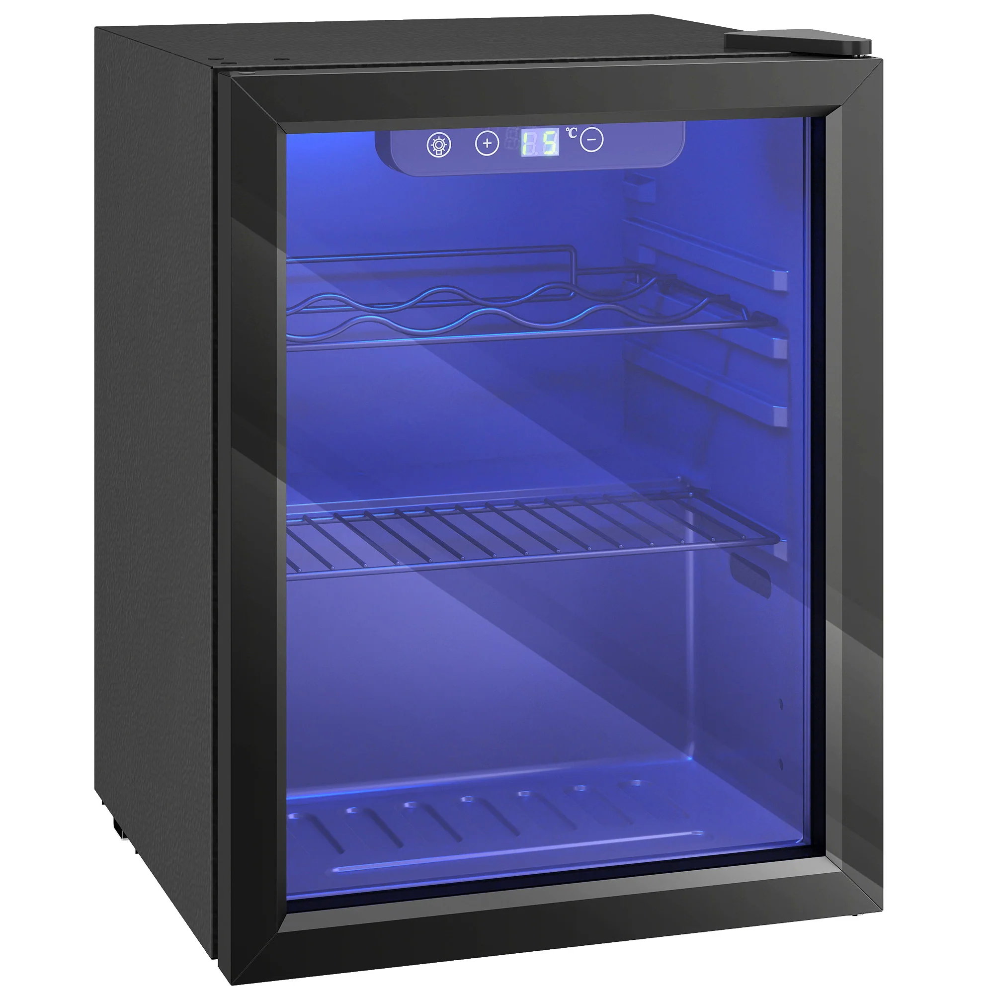 Cave à vin 16 bouteilles 48L, réfrigérateur à vin et boissons avec température réglable 4-16 °C, porte réversible en verre trempé double, éclairage LED et étagère amovible, noir - Image 2