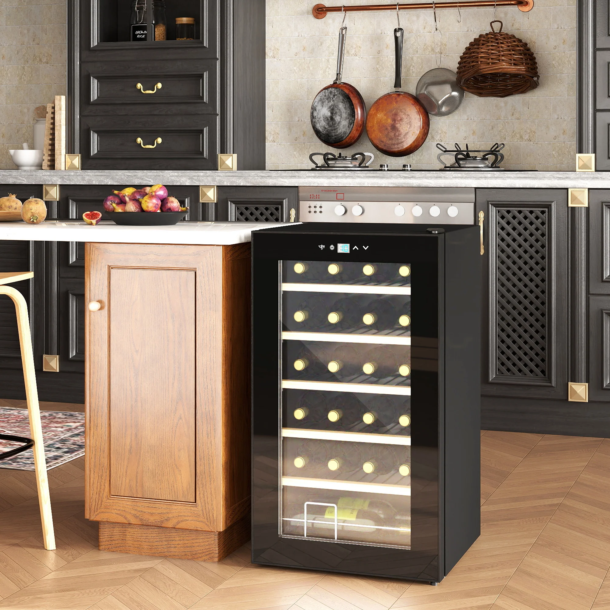 Cave à vin 24 bouteilles 65L, réfrigérateur à vin silencieux température réglable 5-20°, avec éclairage LED, panneau de commande tactile, haute performance 41dB noir - Image 3