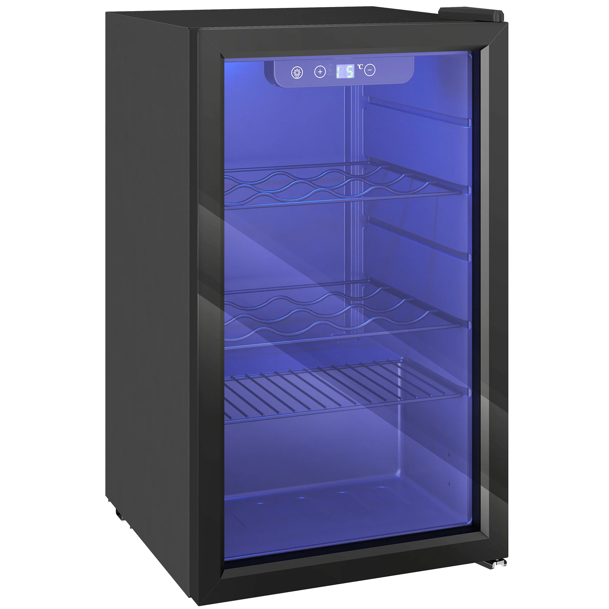 Cave à vin 24 bouteilles 68L, réfrigérateur à vin et boissons avec température réglable 4-16 °C, porte réversible en verre trempé double, éclairage LED, écran tactile et étagère amovible, noir - Image 2