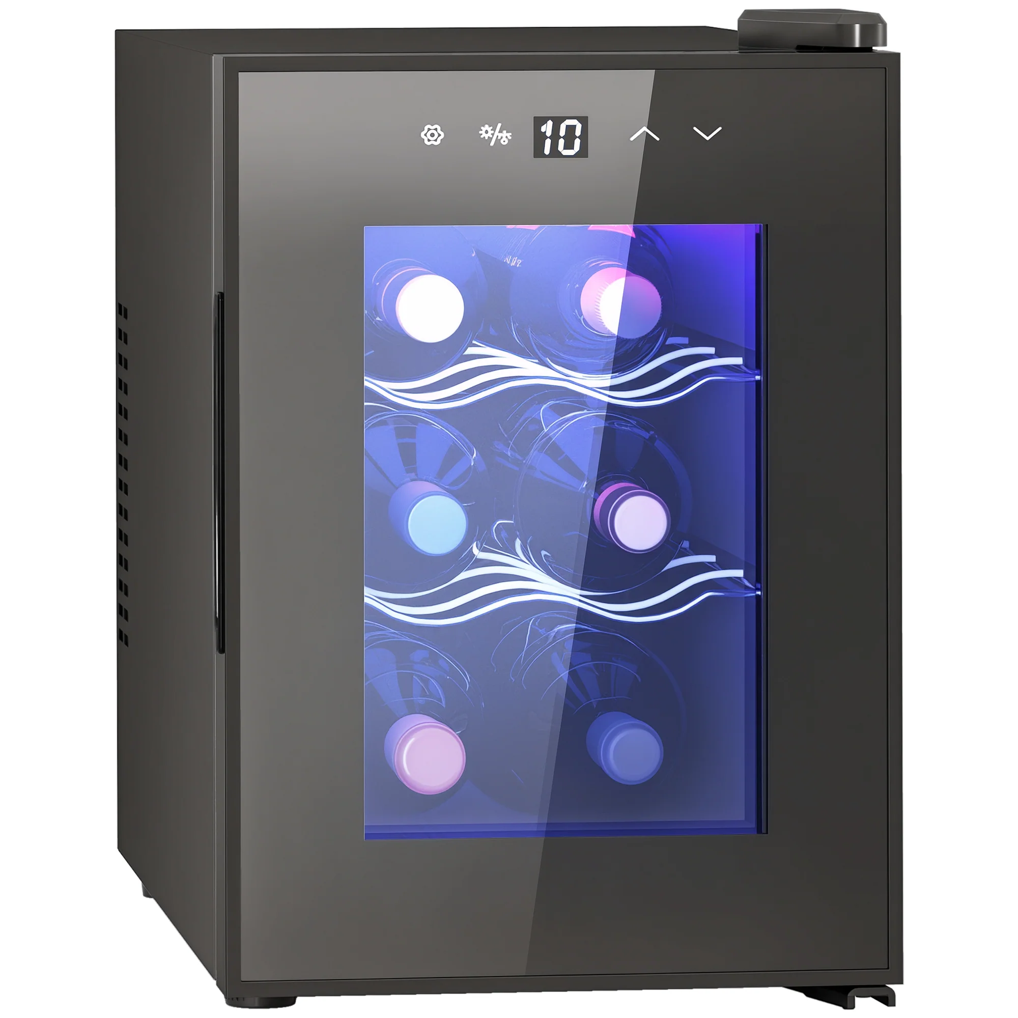 Cave à vin 6 bouteilles 17L réfrigérateur à vin silencieux - porte en verre, éclairage LED, écran tactile numérique, mini cave a vin contrôle de la température 8-18°C protection UV noir - Image 11