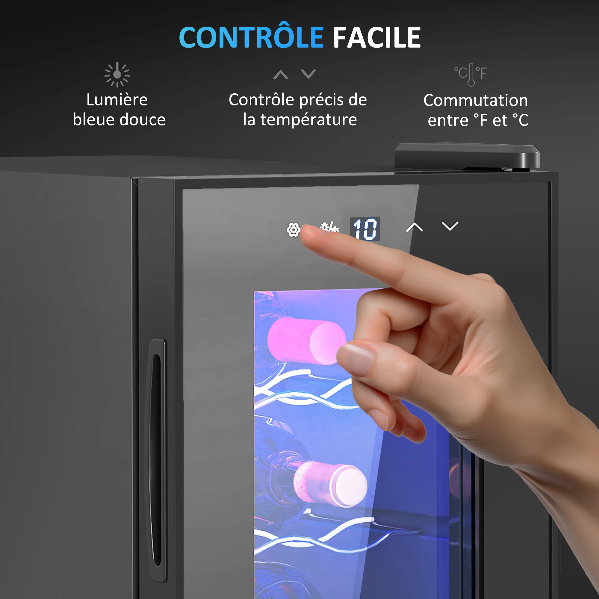 Cave à vin 6 bouteilles 17L réfrigérateur à vin silencieux - porte en verre, éclairage LED, écran tactile numérique, mini cave a vin contrôle de la température 8-18°C protection UV noir - Image 8