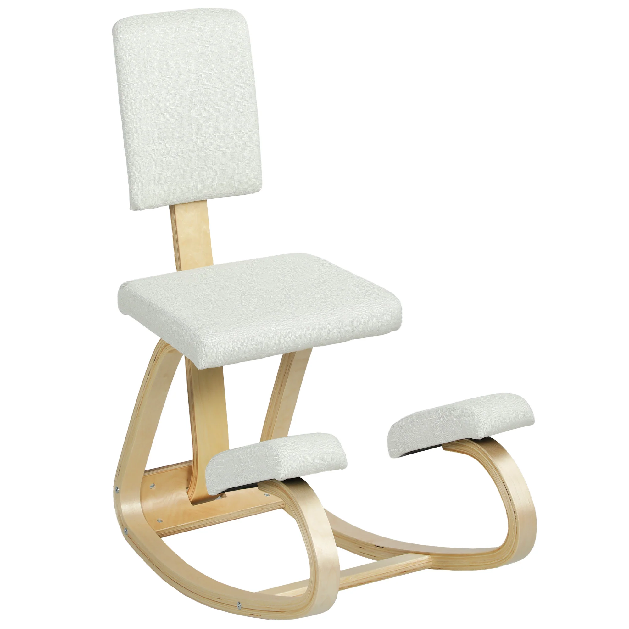 Chaise à genoux ergonomique avec dossier, siège assis genoux à bascule, tabouret ergonomique en bois, tabouret bureau orthopédique, correcteur de posture, soulager les douleurs au dos, crème - Image 11