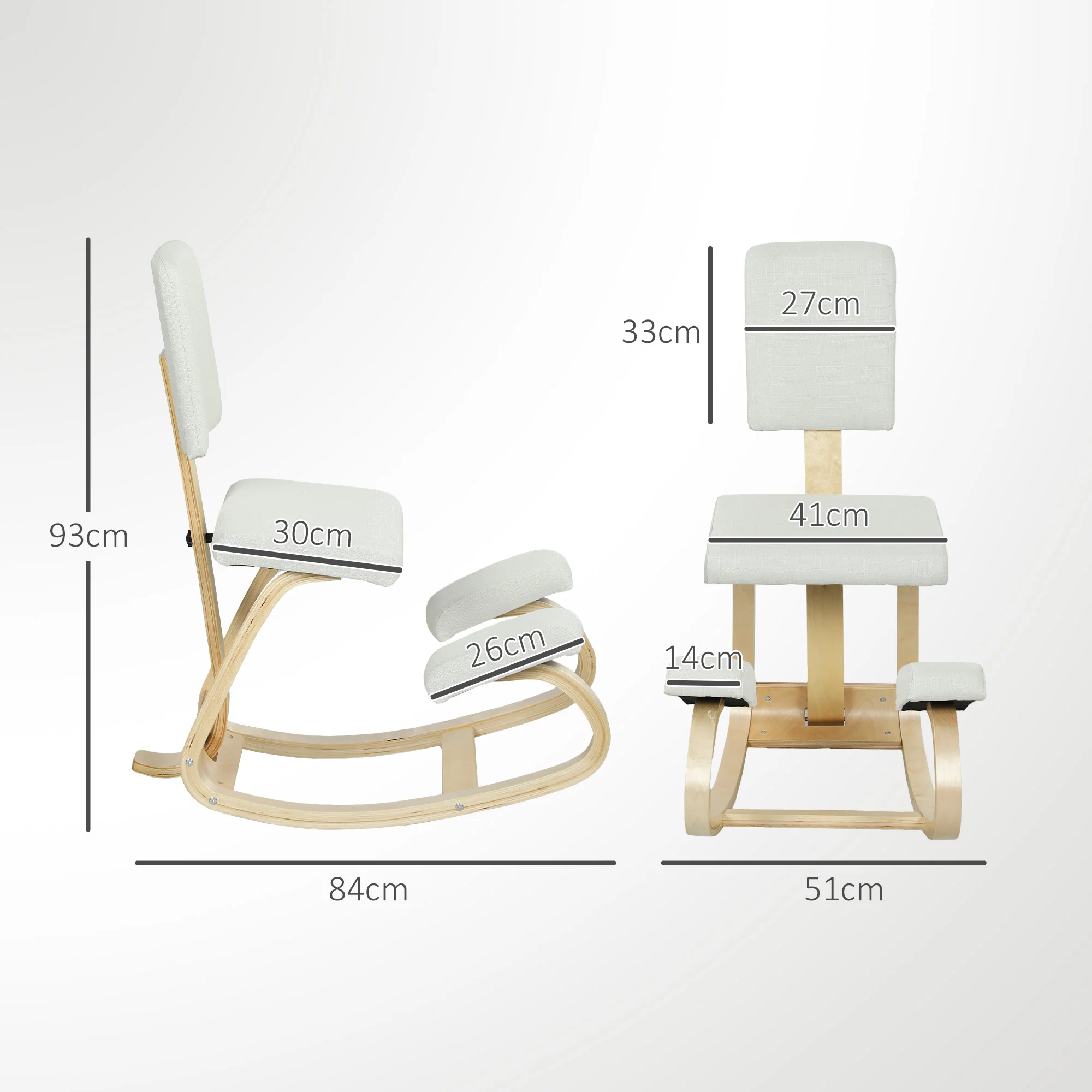 Chaise à genoux ergonomique avec dossier, siège assis genoux à bascule, tabouret ergonomique en bois, tabouret bureau orthopédique, correcteur de posture, soulager les douleurs au dos, crème - Image 4