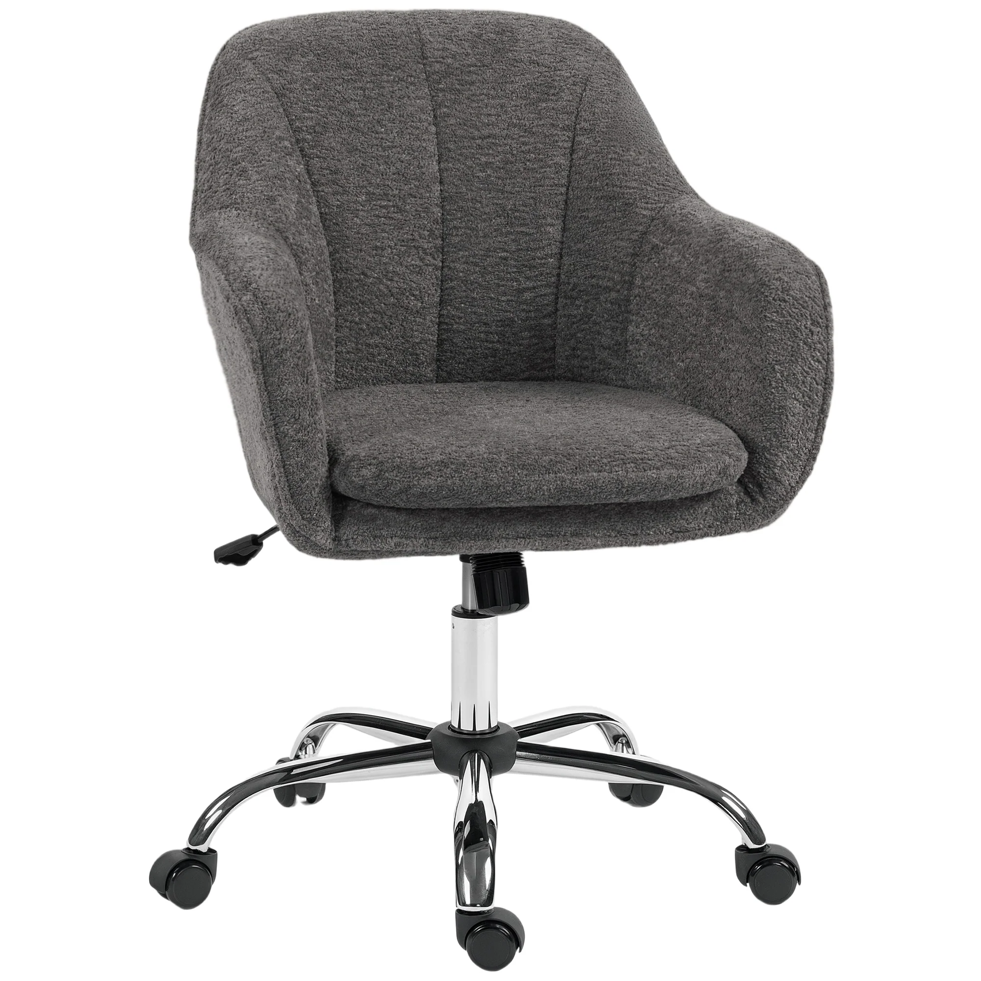 Chaise bureau ergonomique en flanelle neige, fauteuil pivotante, chaise coiffeuse avec hauteur réglable, dossier incurvé et fonction de bascule, pour bureau, salon, chambre, gris - Image 12