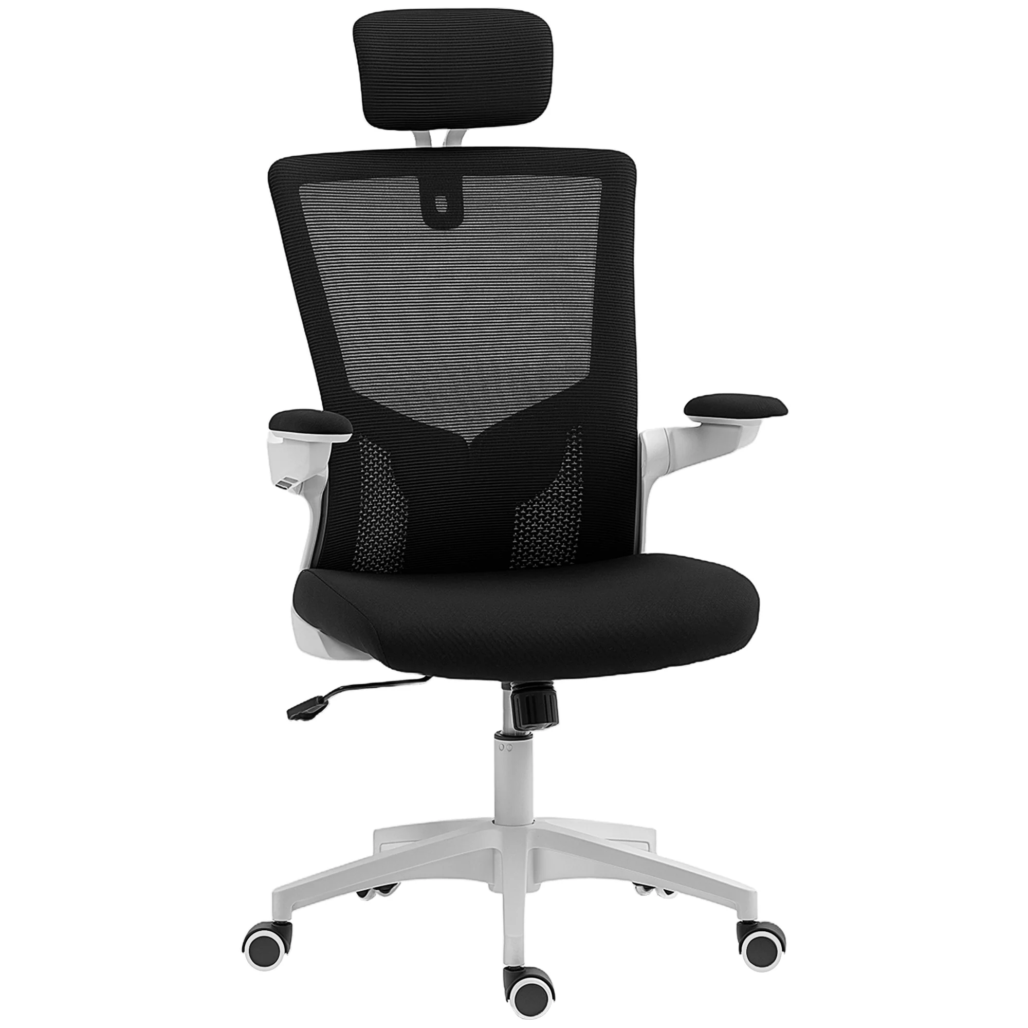 Chaise bureau ergonomique, fauteuil de bureau avec hauteur réglable, soutien lombaire, appui-tête, accoudoirs relevables, fonction bascule, pivotant à 360° et roulettes, noir - Image 2
