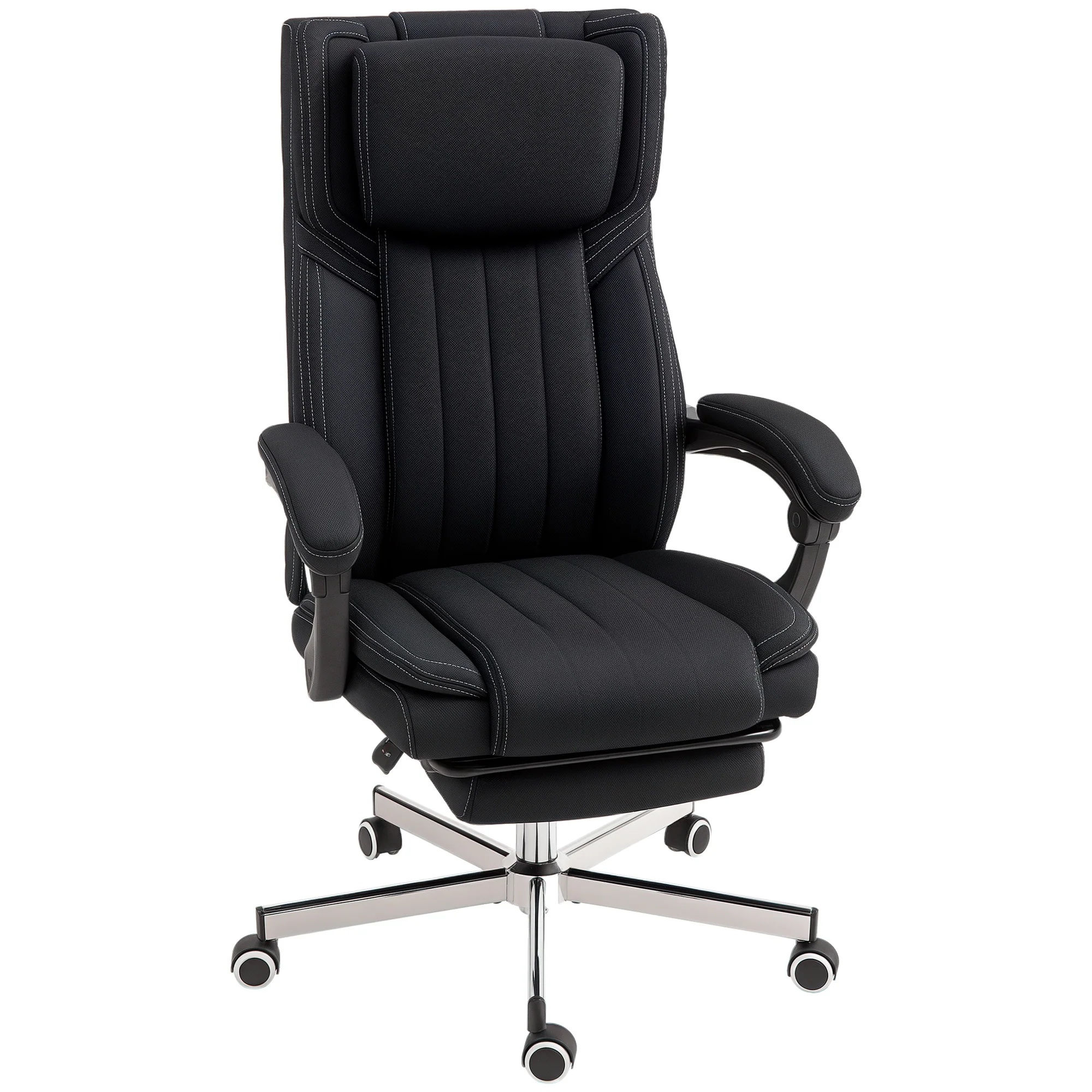 Chaise bureau fauteuil de bureau chaise ergonomique hauteur réglable dossier inclinable accoudoirs repose-pieds et appui-tête siège de bureau à roulettes pivotantes 65x61x105-113cm noir - Image 12
