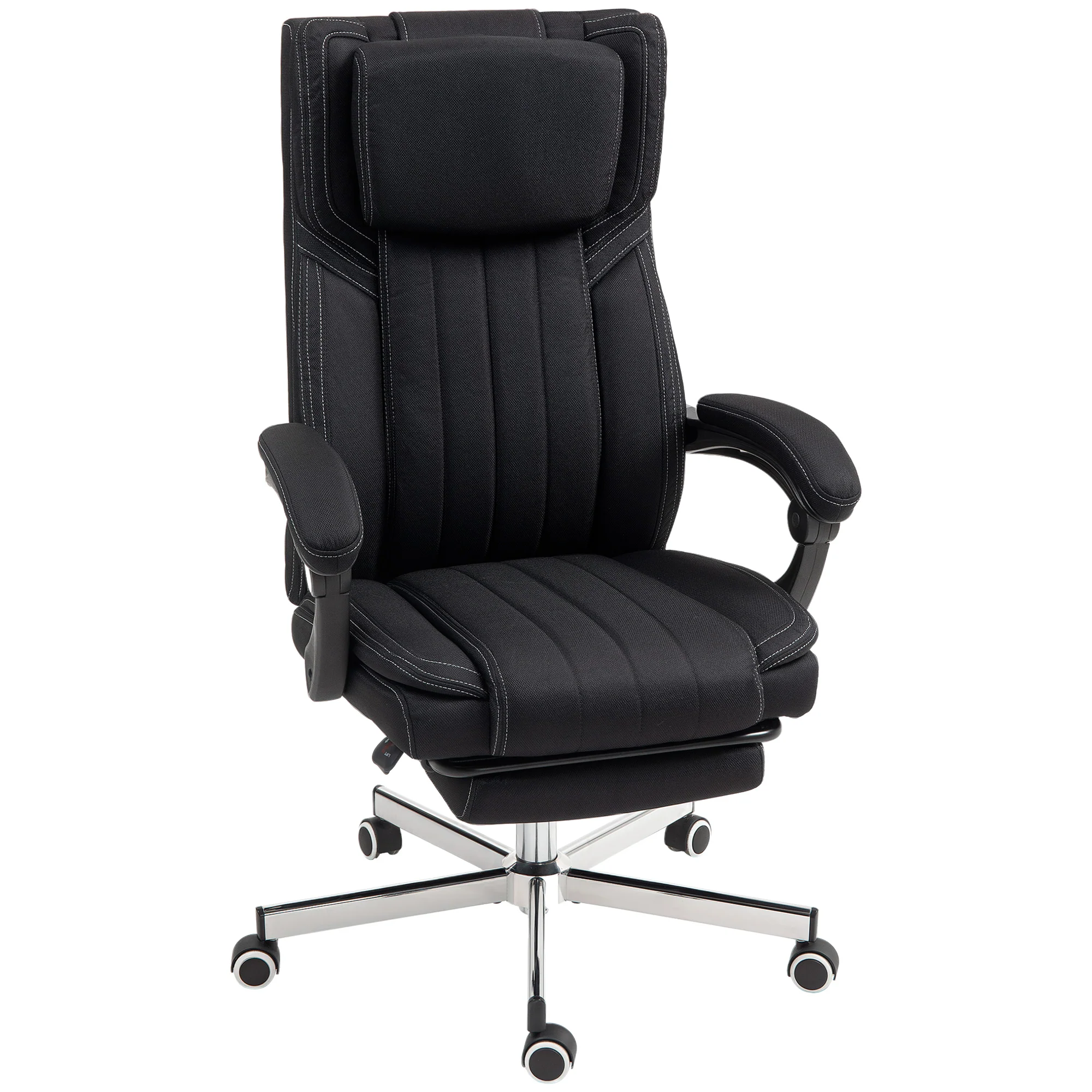 Chaise bureau fauteuil de bureau chaise ergonomique hauteur réglable dossier inclinable accoudoirs repose-pieds et appui-tête siège de bureau à roulettes pivotantes 65x61x105-113cm noir - Image 2