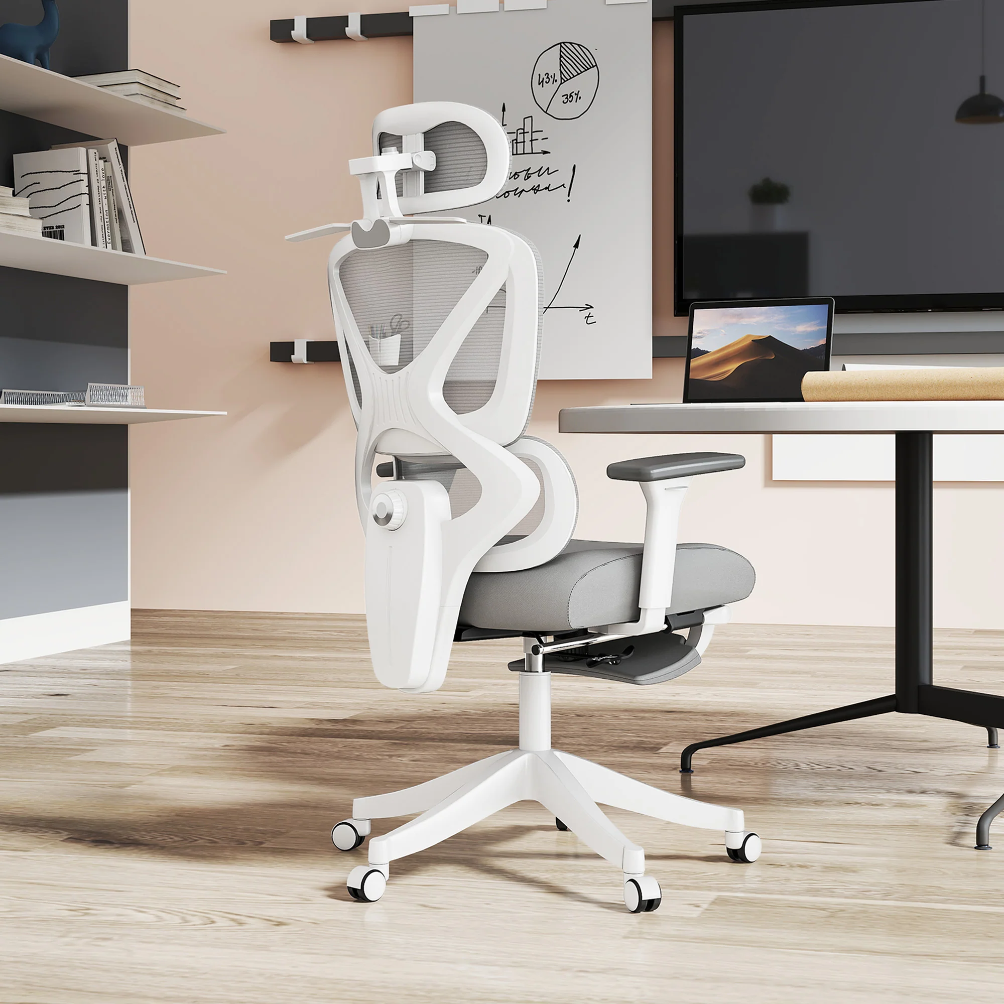Chaise bureau fauteuil de bureau - hauteur réglable, dossier inclinable, accoudoirs 3D, appui-tête rotatif, soutien lombaire réglable, siège de bureau en tissu en maille, 71x70x129cm, noir - Image 3