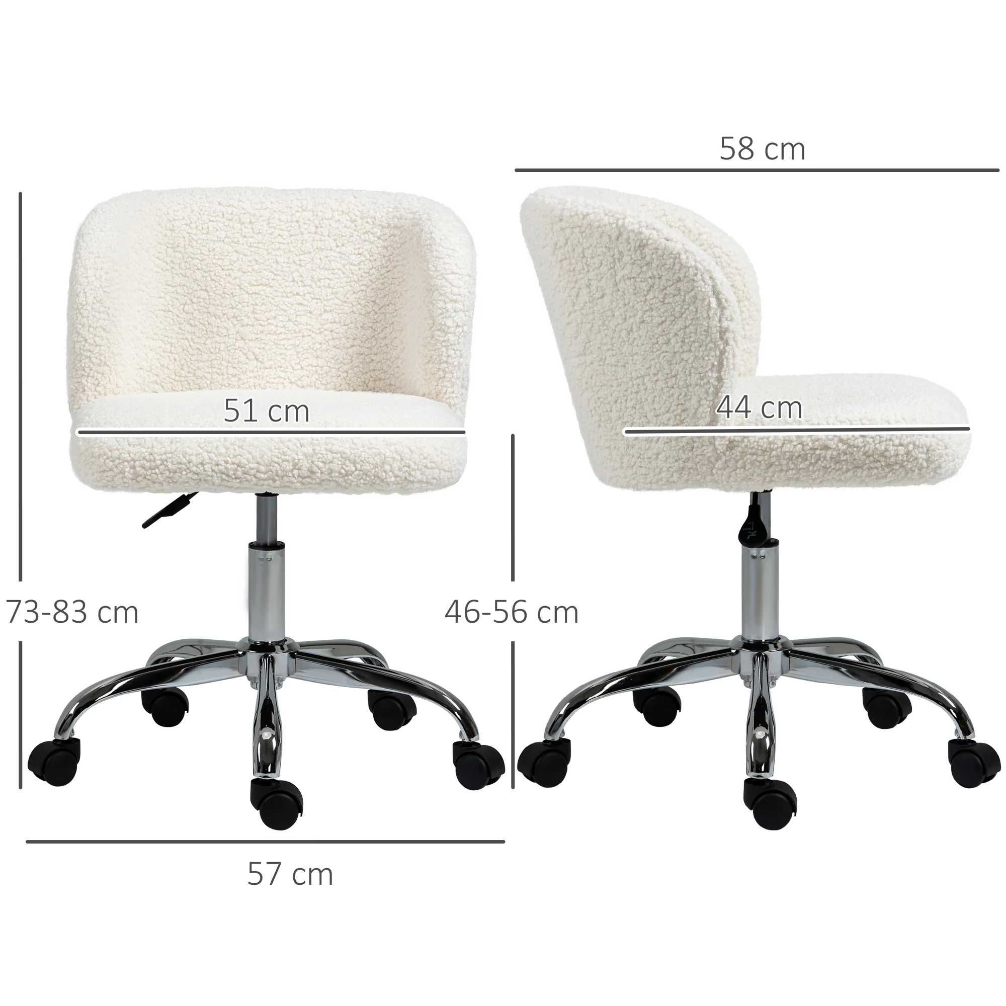 Chaise de bureau design - hauteur réglable, pivotante - piètement acier chromé revêtement effet laine bouclée - Image 4
