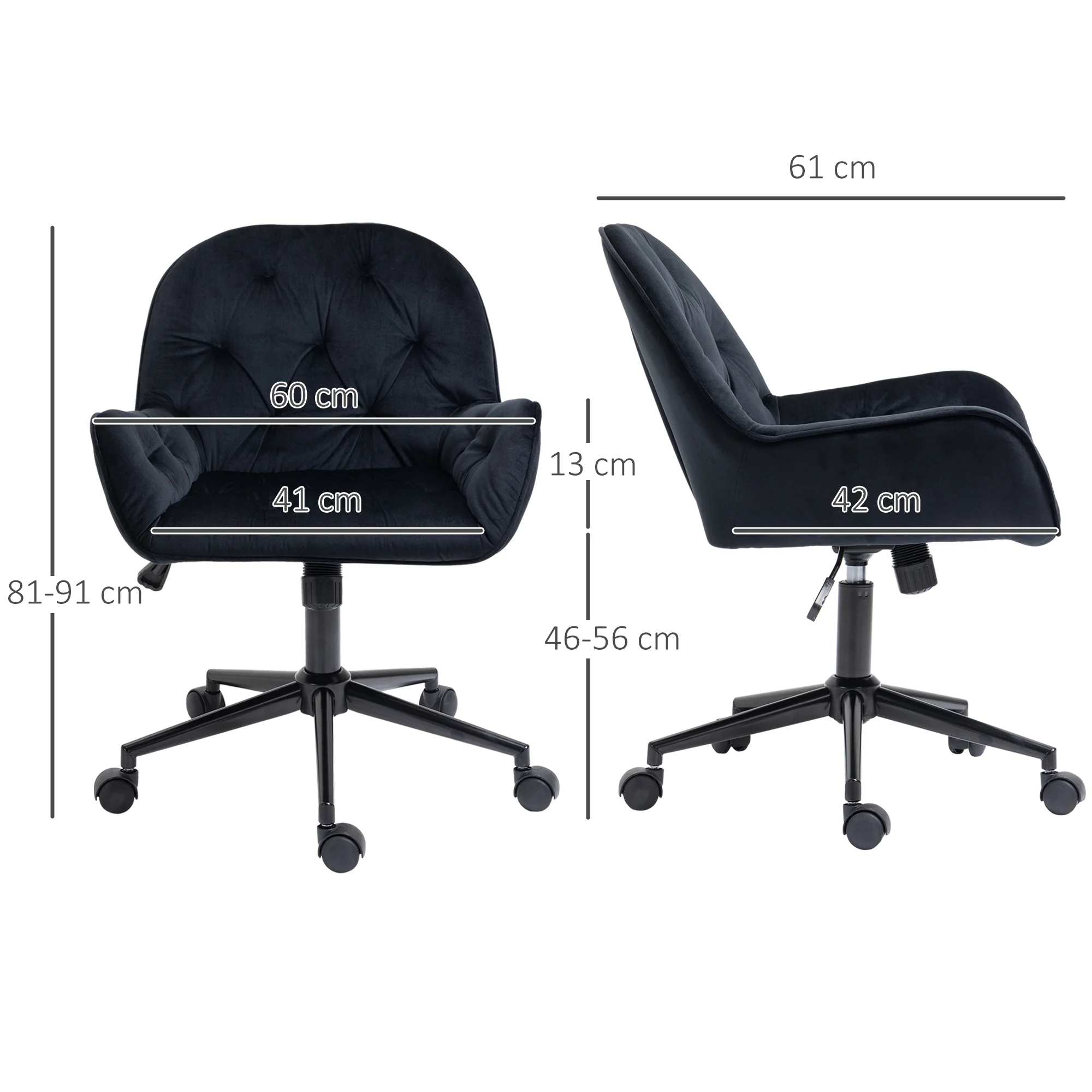 Chaise de bureau, fauteuil de bureau en aspect velours, siège pivotant à 360°, réglable en hauteur, dossier arrondi chaise ergonomique charge 120 kg pour chambre, salon, noir - Image 4