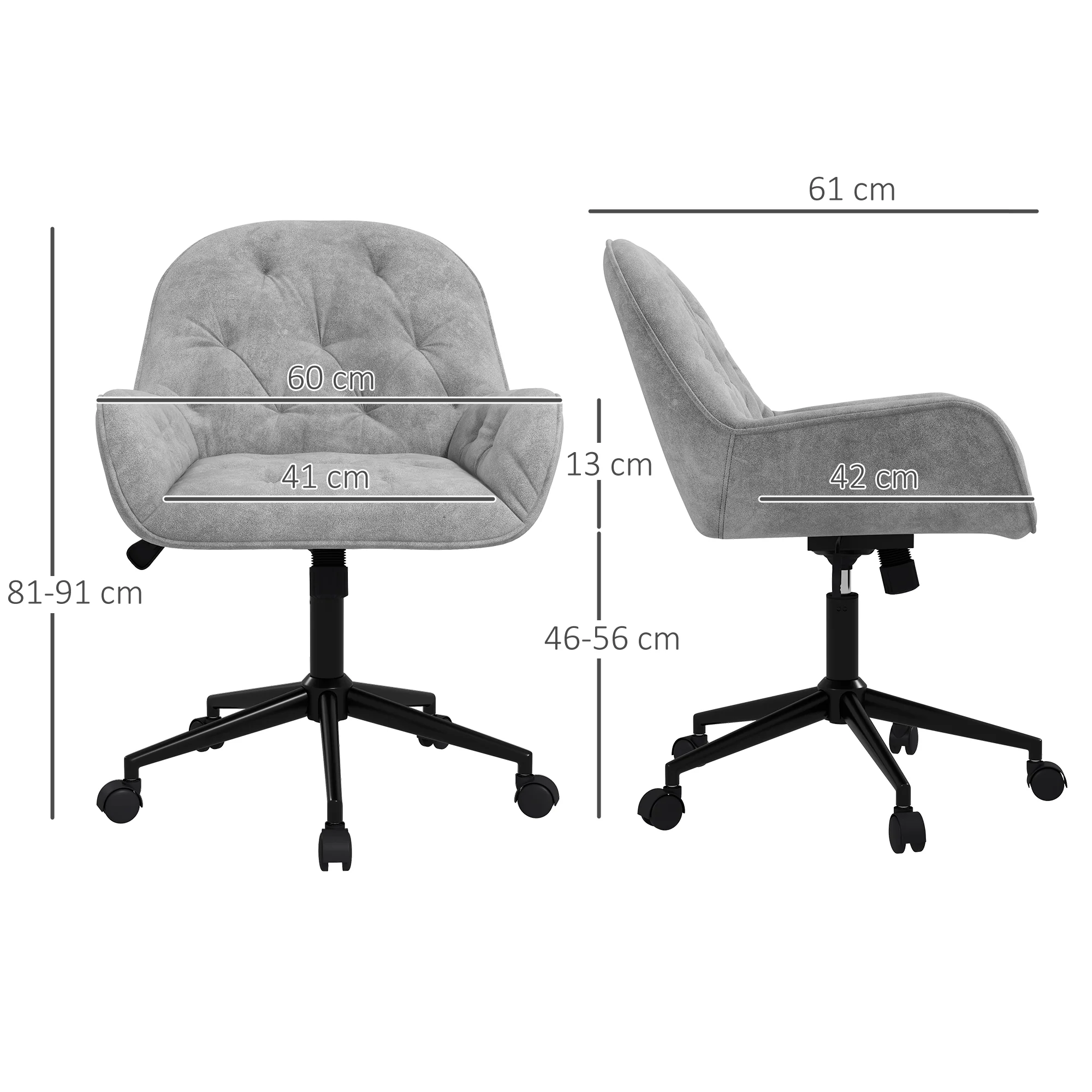 Chaise de bureau, fauteuil de bureau en aspect velours, siège pivotant à 360°, réglable en hauteur, dossier arrondi chaise ergonomique charge 120 kg pour chambre, salon, gris clair - Image 4