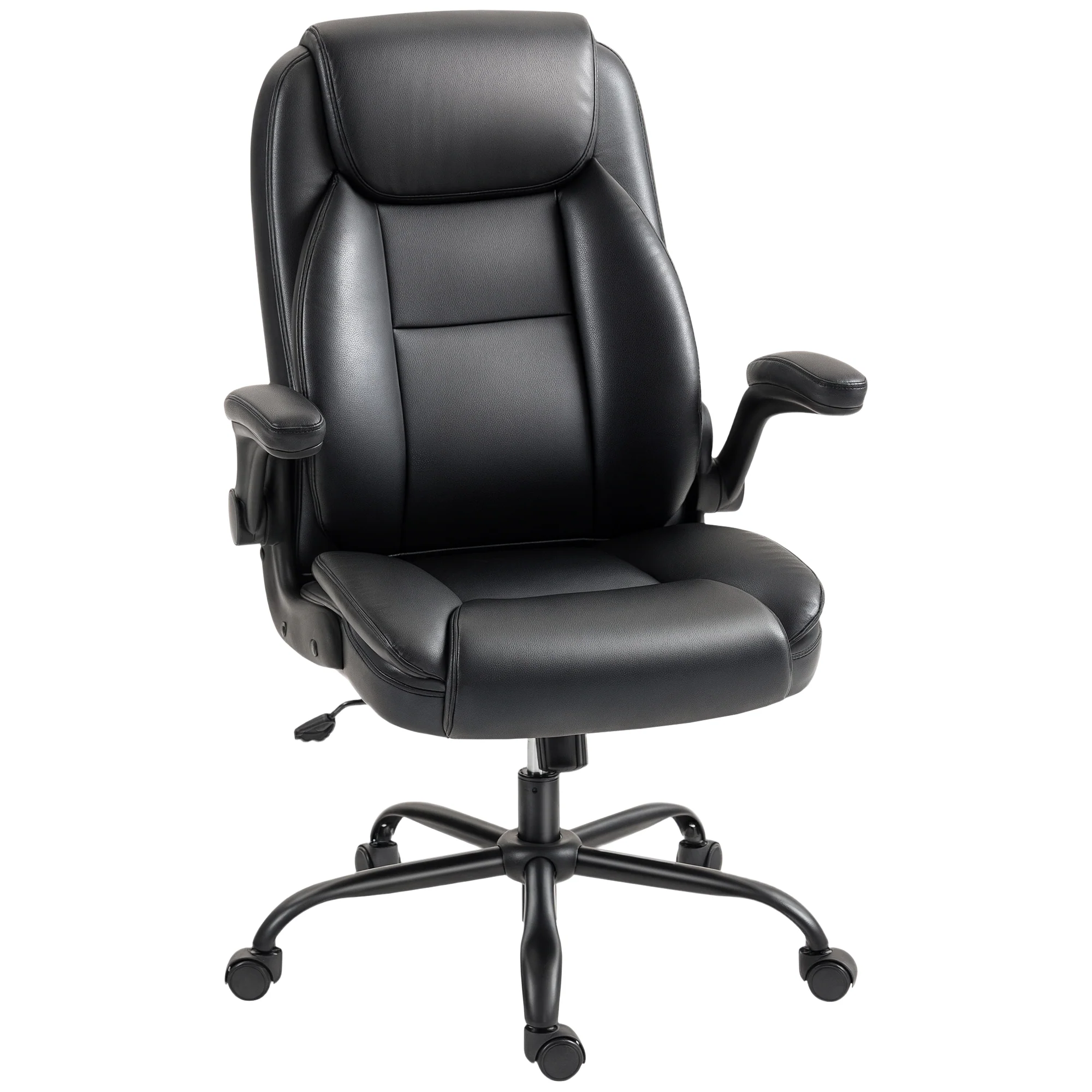 Chaise de bureau, fauteuil de bureau ergonomique avec accoudoirs relevables, hauteur réglable, fonction de bascule et pivotant à 360°, cuir synthétique, pour chambre, télétravail, noir - Image 11